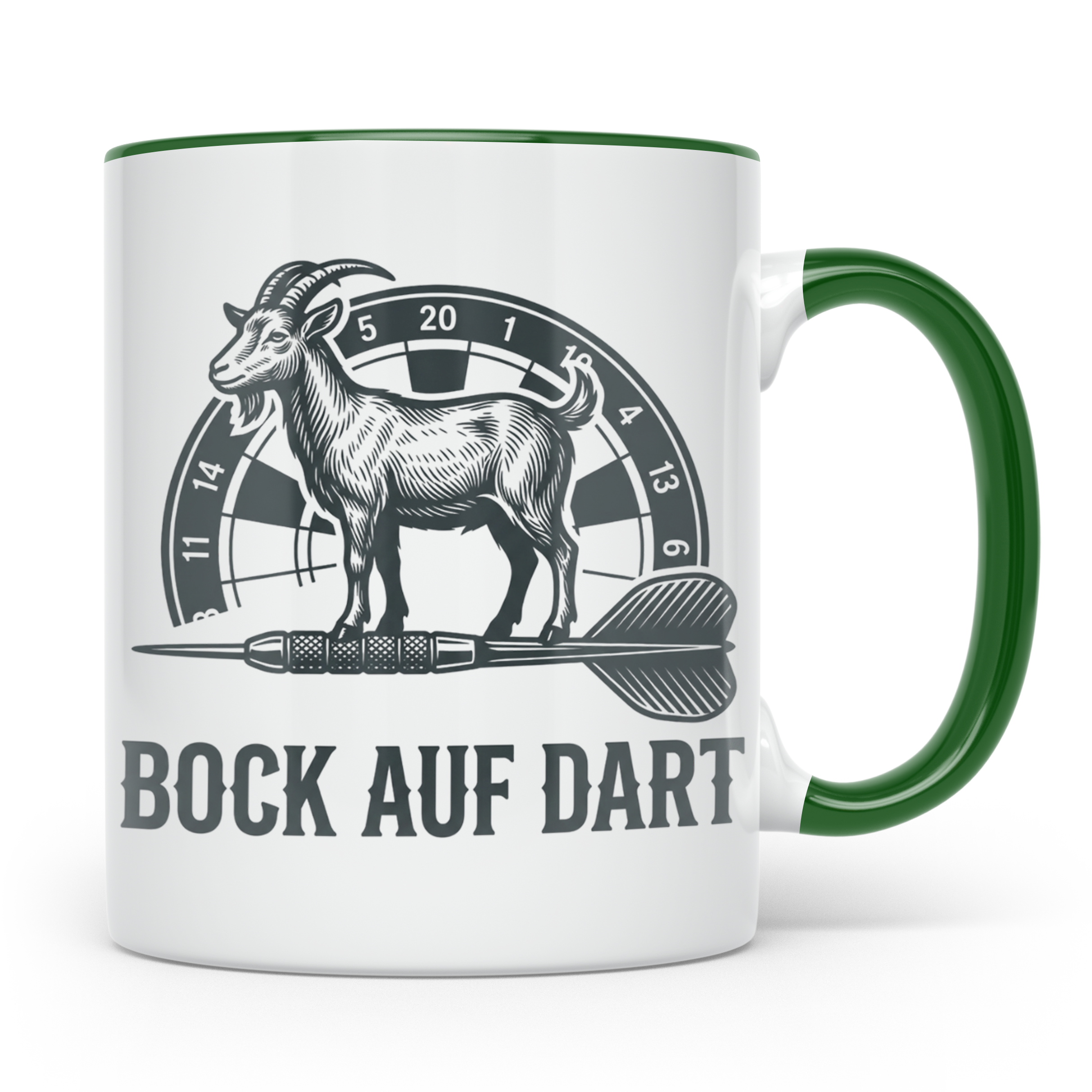 Dart Tasse Bock auf Dart lustig Ziegenbock Motiv Dartscheibe – Grün [farbe:grün]