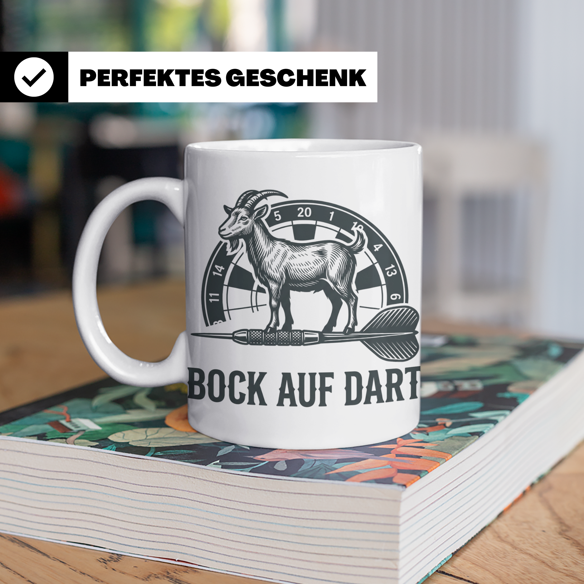 Dart Tasse Bock auf Dart lustig Ziegenbock Motiv Dartscheibe – Weiß [farbe:weiß]