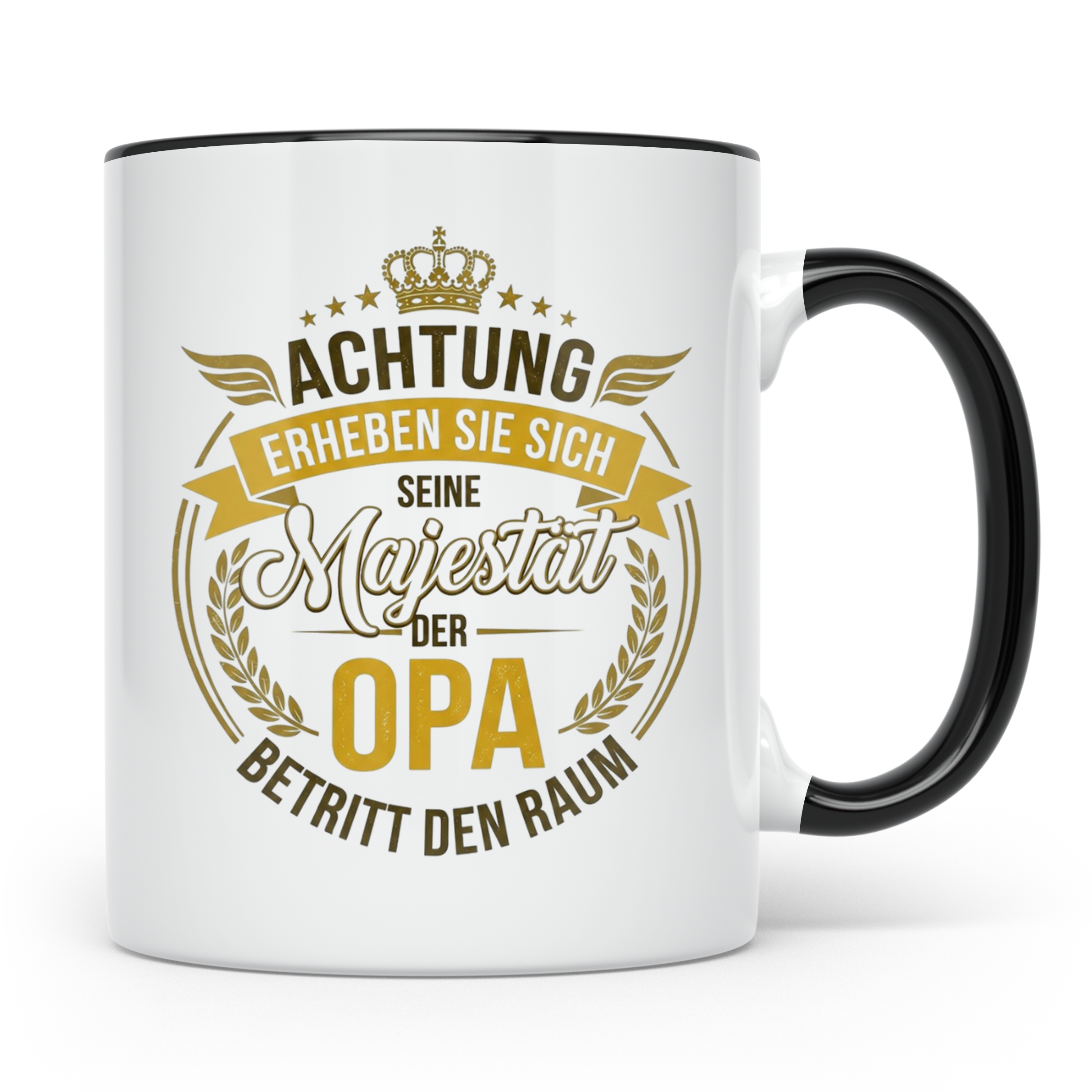 Opa Tasse mit Spruch Seine Majestät der Opa betritt den Raum – Schwarz [farbe:schwarz]