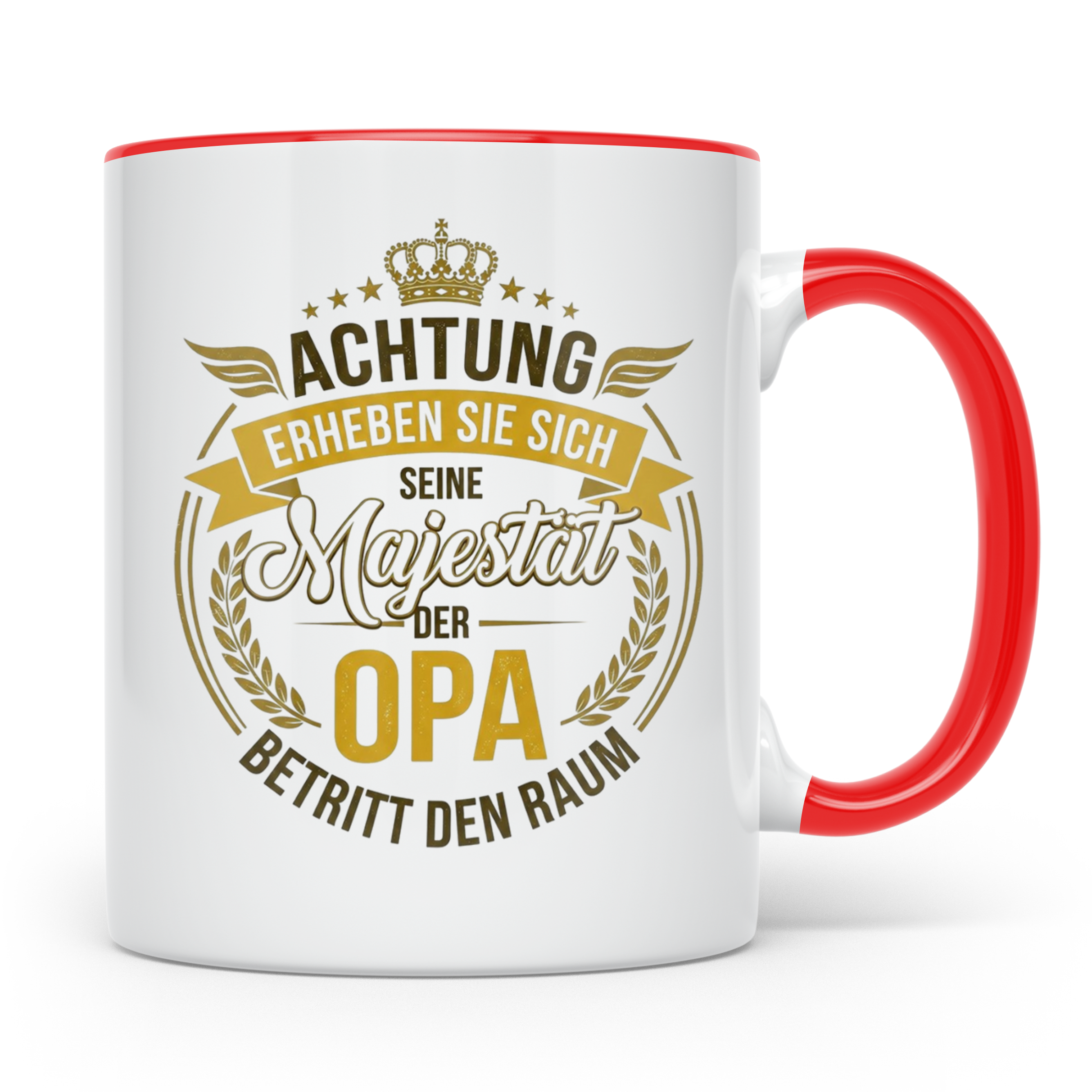 Opa Tasse mit Spruch Seine Majestät der Opa betritt den Raum – Rot [farbe:rot]