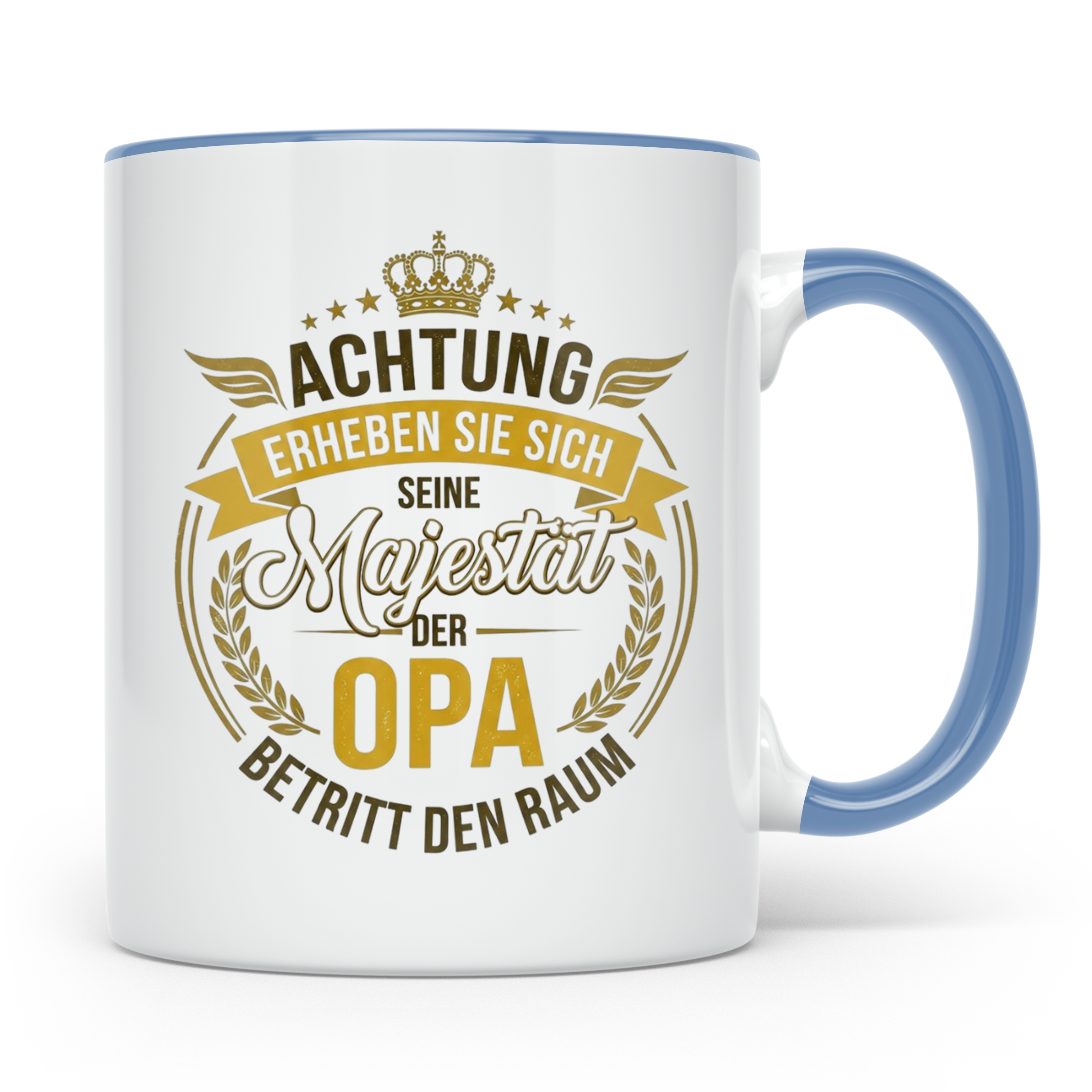 Opa Tasse mit Spruch Seine Majestät der Opa betritt den Raum – Blau [farbe:blau]