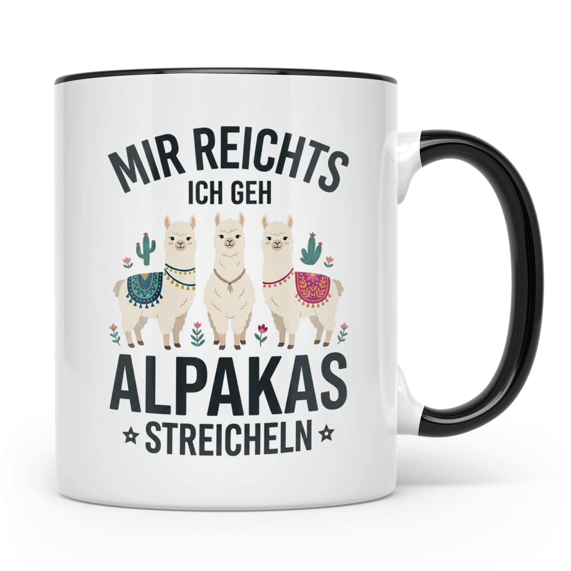 Mir reichts ich geh Alpakas streicheln Tasse. Lustiger Spruc – Schwarz [farbe:schwarz]