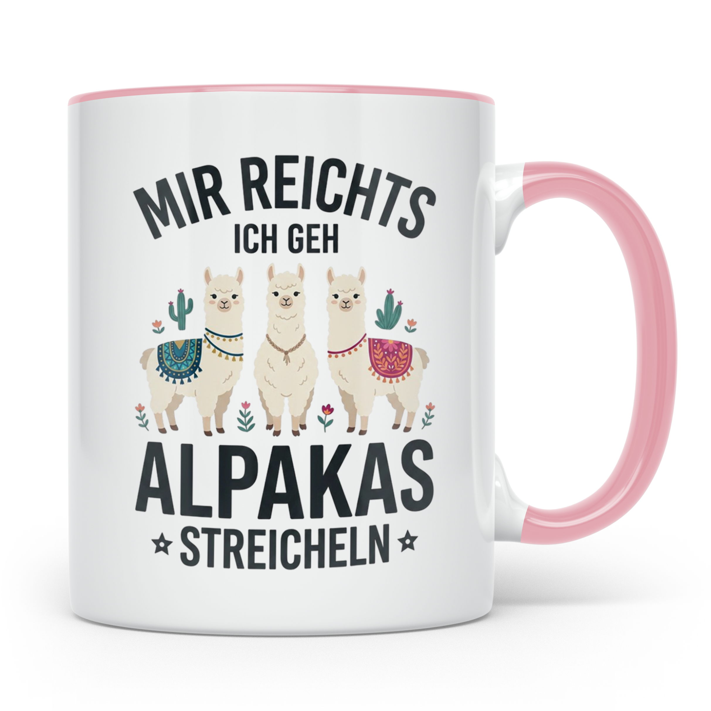 Mir reichts ich geh Alpakas streicheln Tasse. Lustiger Spruc – Rosa [farbe:rosa]