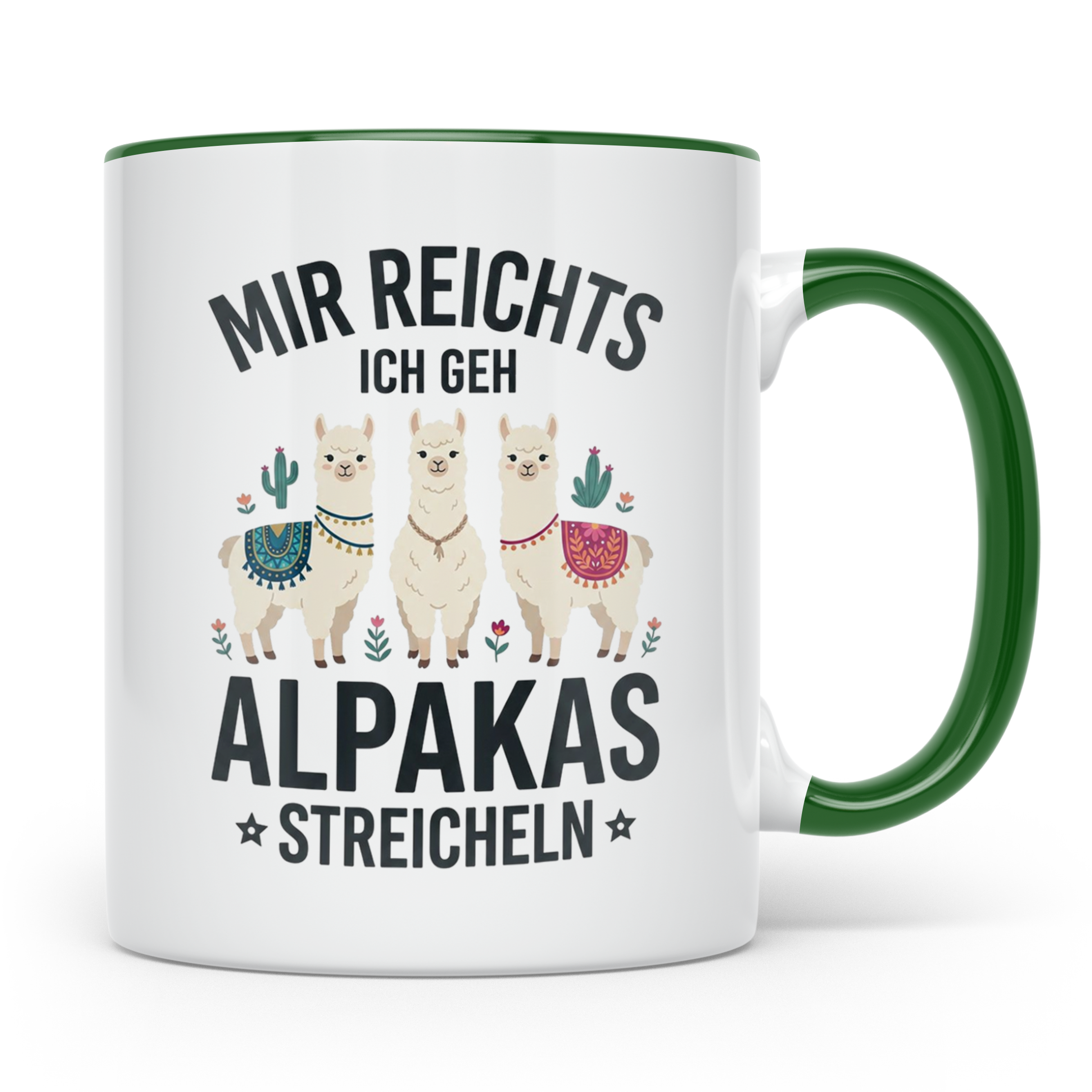 Mir reichts ich geh Alpakas streicheln Tasse. Lustiger Spruc – Grün [farbe:grün]