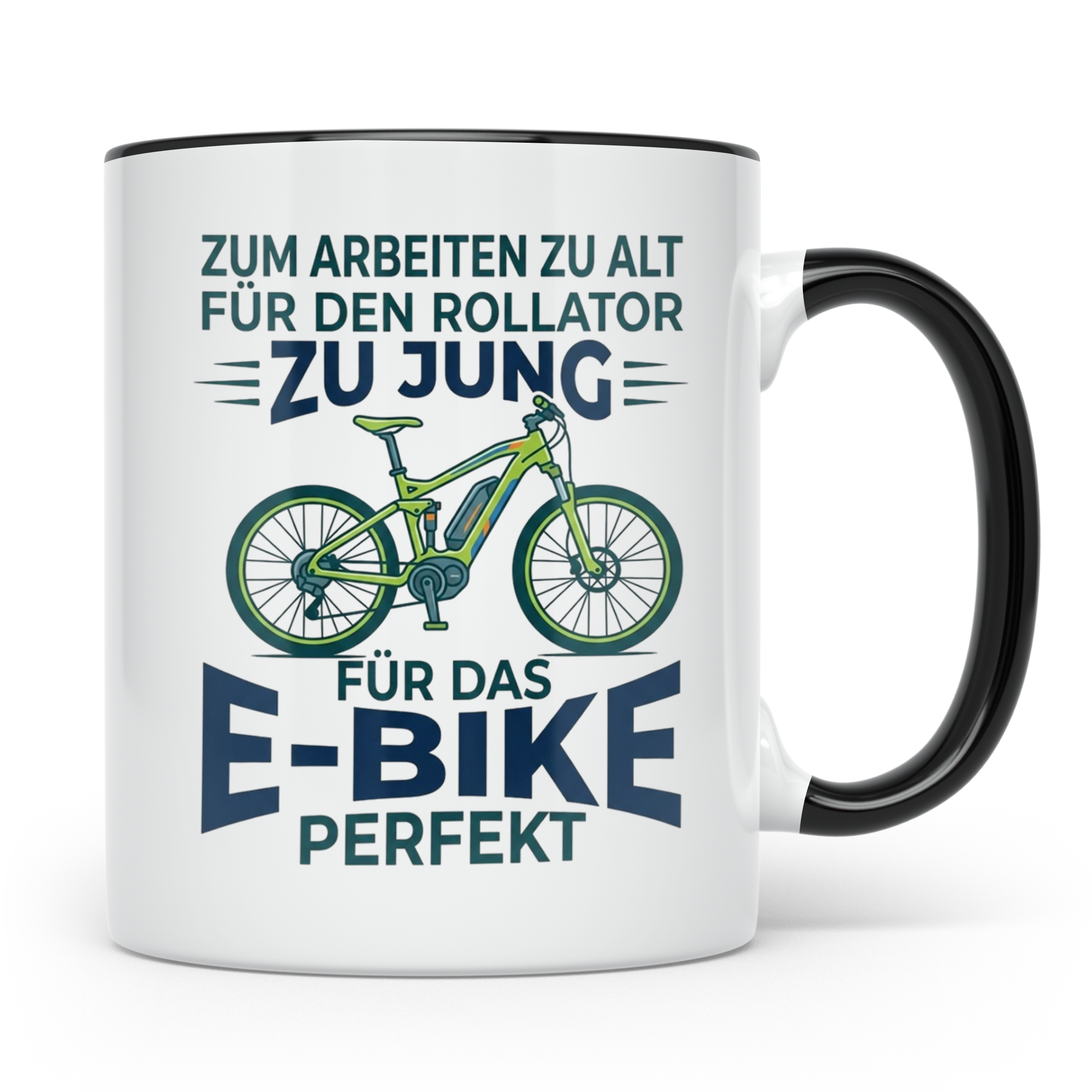 E-Bike Tasse Spruch Zum Arbeiten zu alt, Geschenk Rentner Ra – Schwarz [farbe:schwarz]