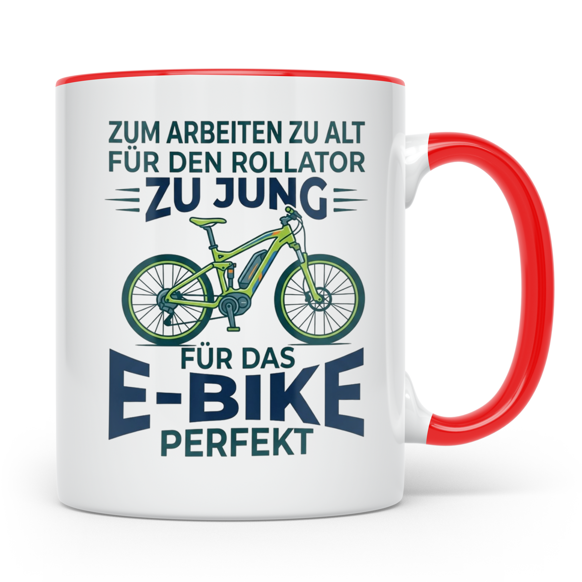 E-Bike Tasse Spruch Zum Arbeiten zu alt, Geschenk Rentner Ra – Rot [farbe:rot]