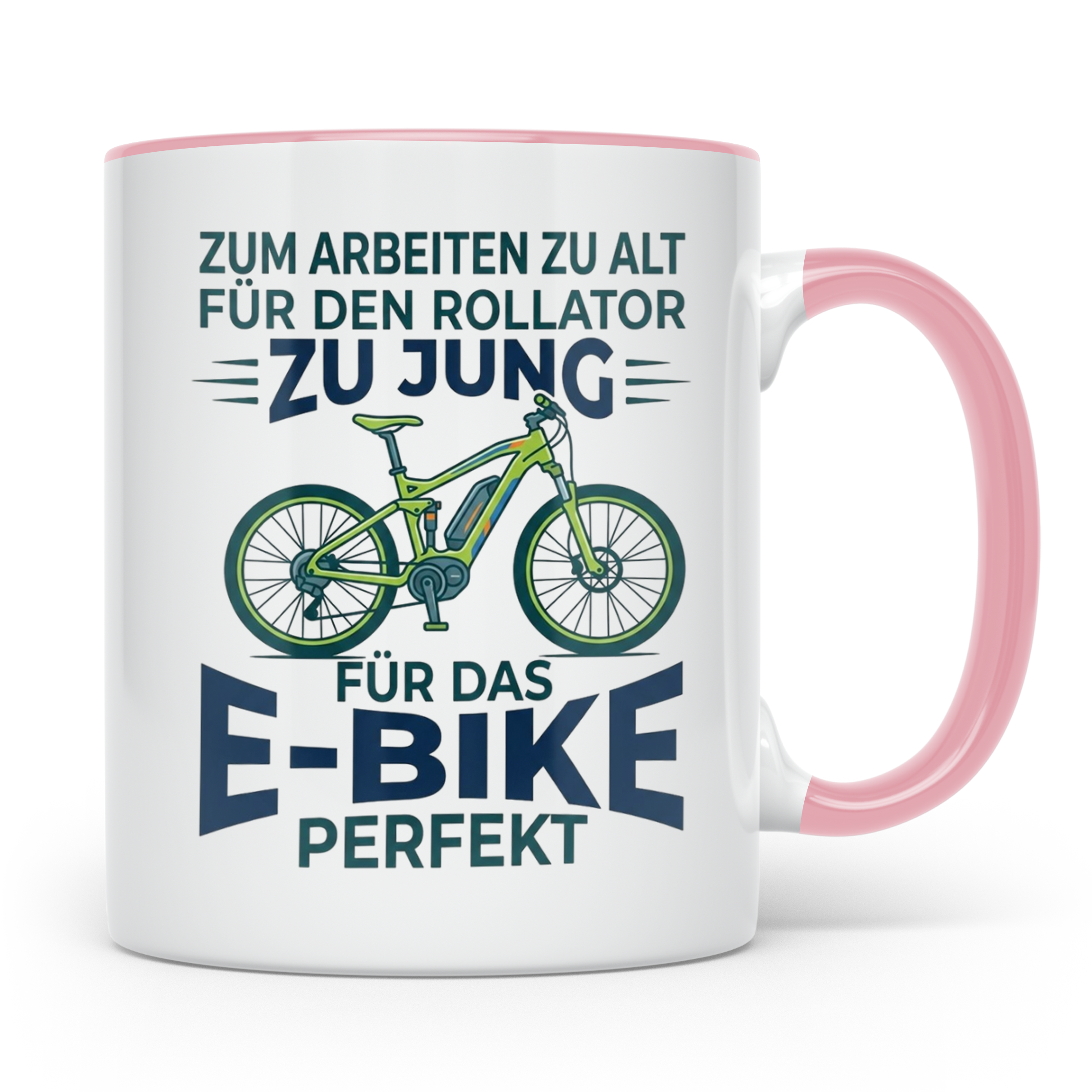 E-Bike Tasse Spruch Zum Arbeiten zu alt, Geschenk Rentner Ra – Rosa [farbe:rosa]
