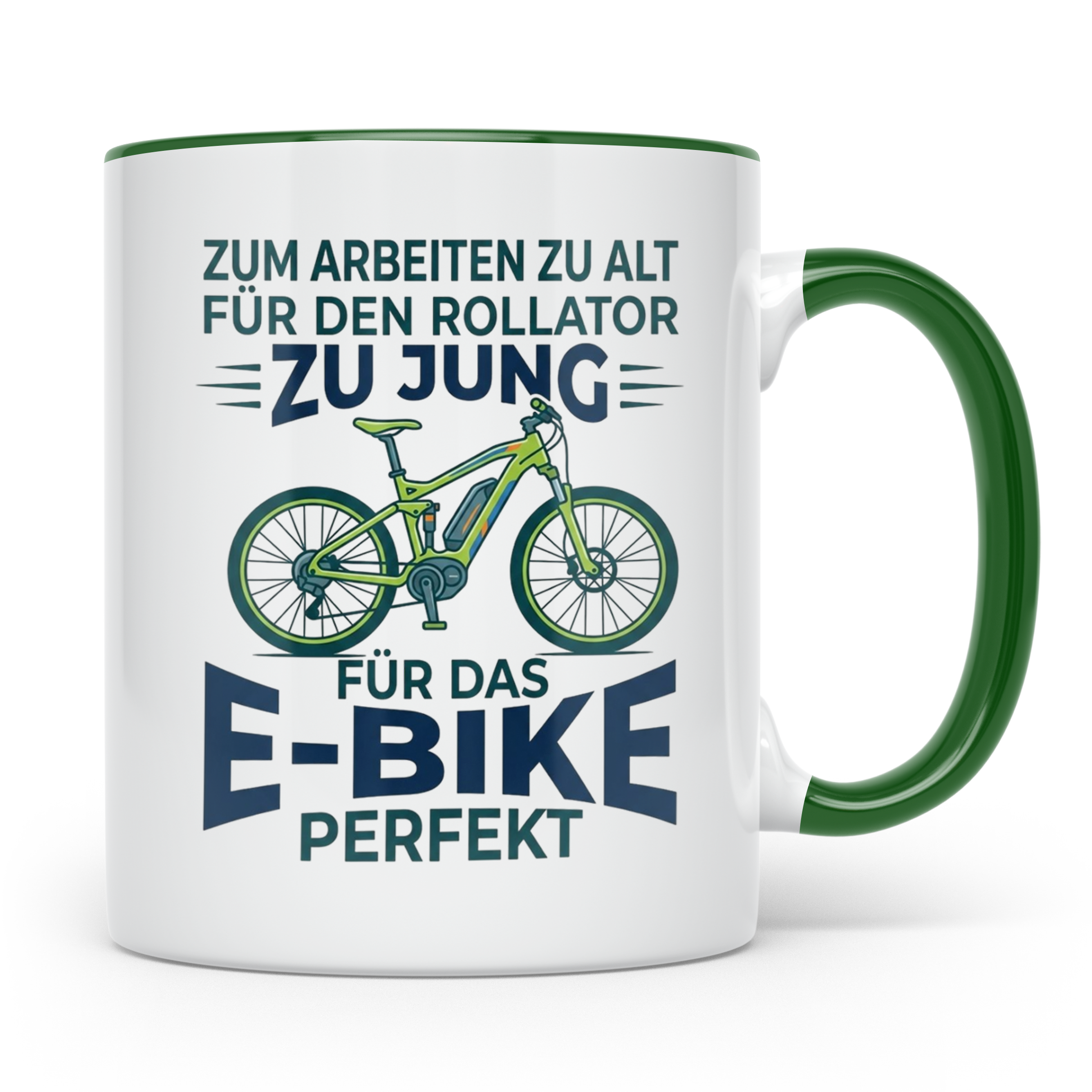 E-Bike Tasse Spruch Zum Arbeiten zu alt, Geschenk Rentner Ra – Grün [farbe:grün]