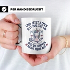 Einhorn Tasse mit Spruch 'Idioten nicht ausatmen' lustige Bü – Weiß [farbe:weiß]