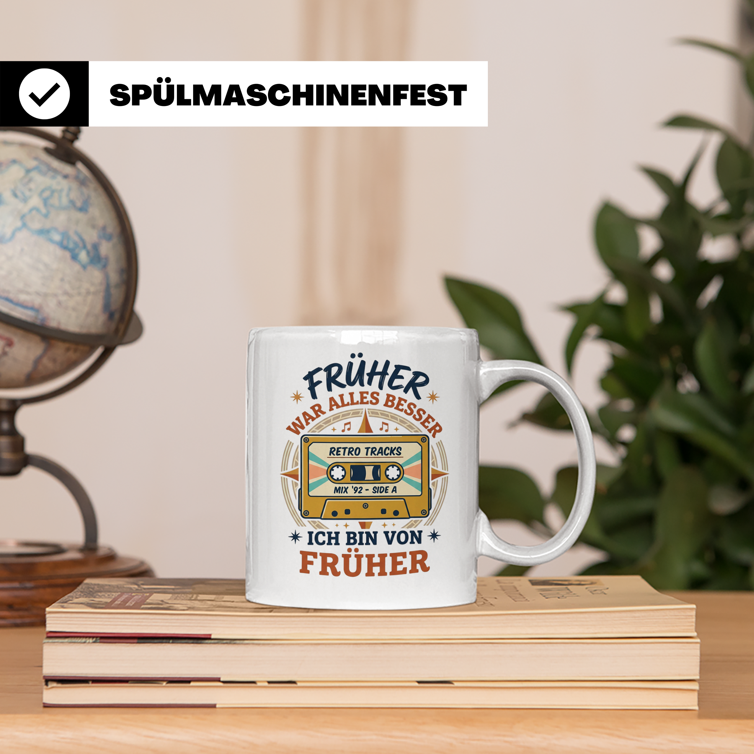 Früher war alles besser Tasse mit Kassette, Retro Spruch, 80 – Weiß [farbe:weiß]