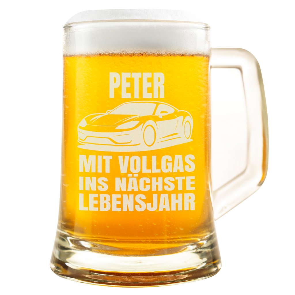 Personalisierter Auto Bierkrug Geburtstag Männer Sportwagen Geschenk Vollgas Spruch
