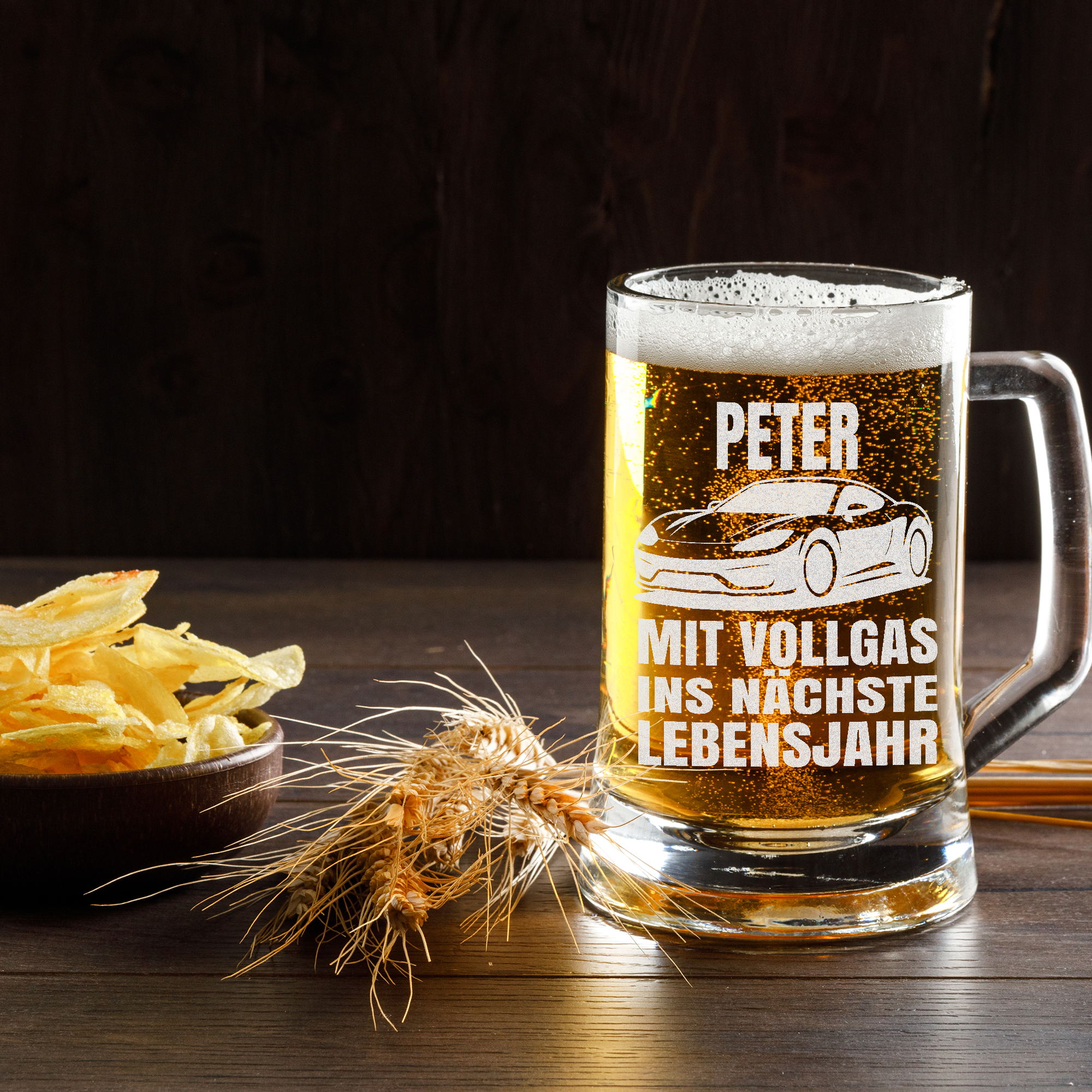 Personalisierter Auto Bierkrug Geburtstag Männer Sportwagen Geschenk Vollgas Spruch