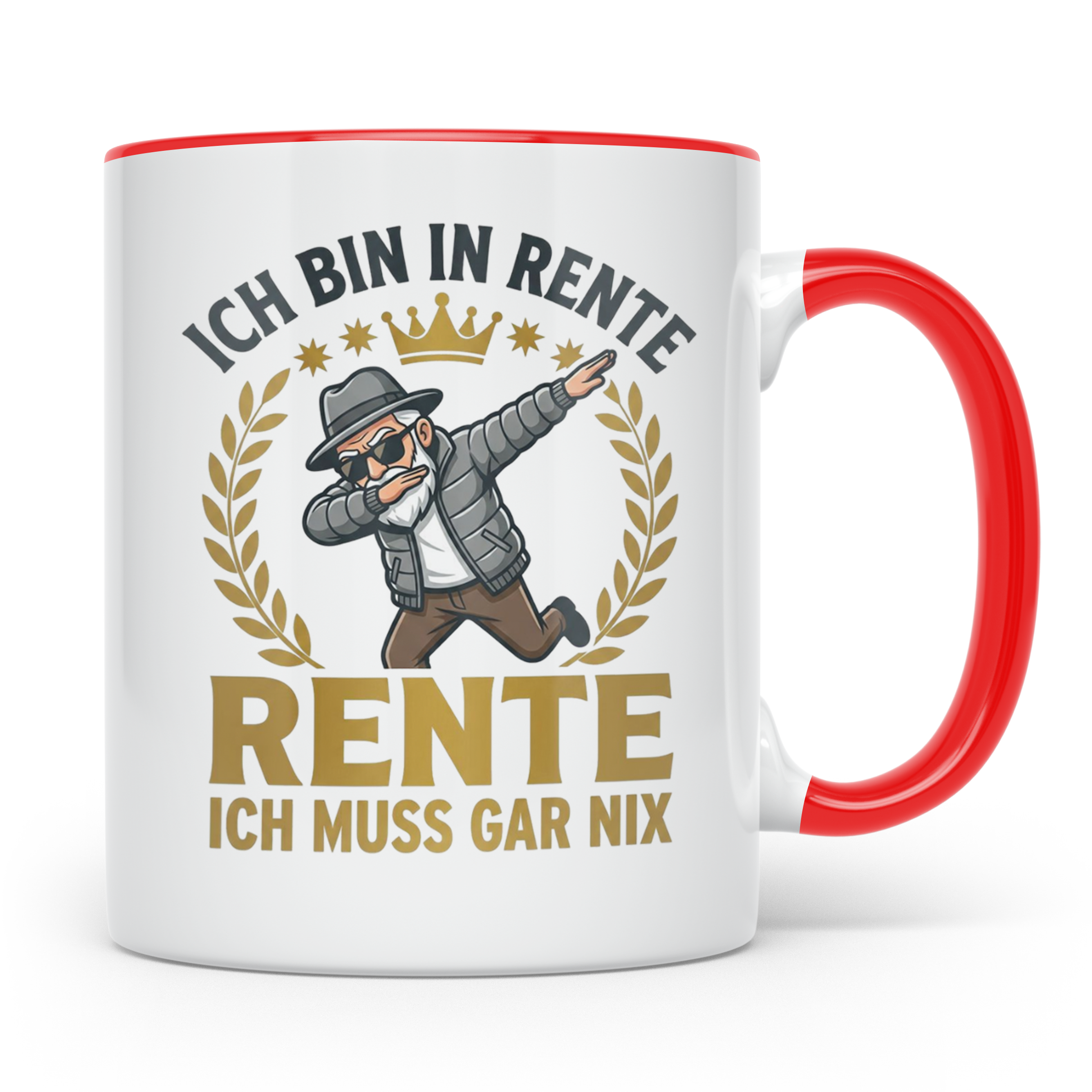 Rentner Tasse mit Spruch Ich bin in Rente ich muss gar nix,  – Rot [farbe:rot]