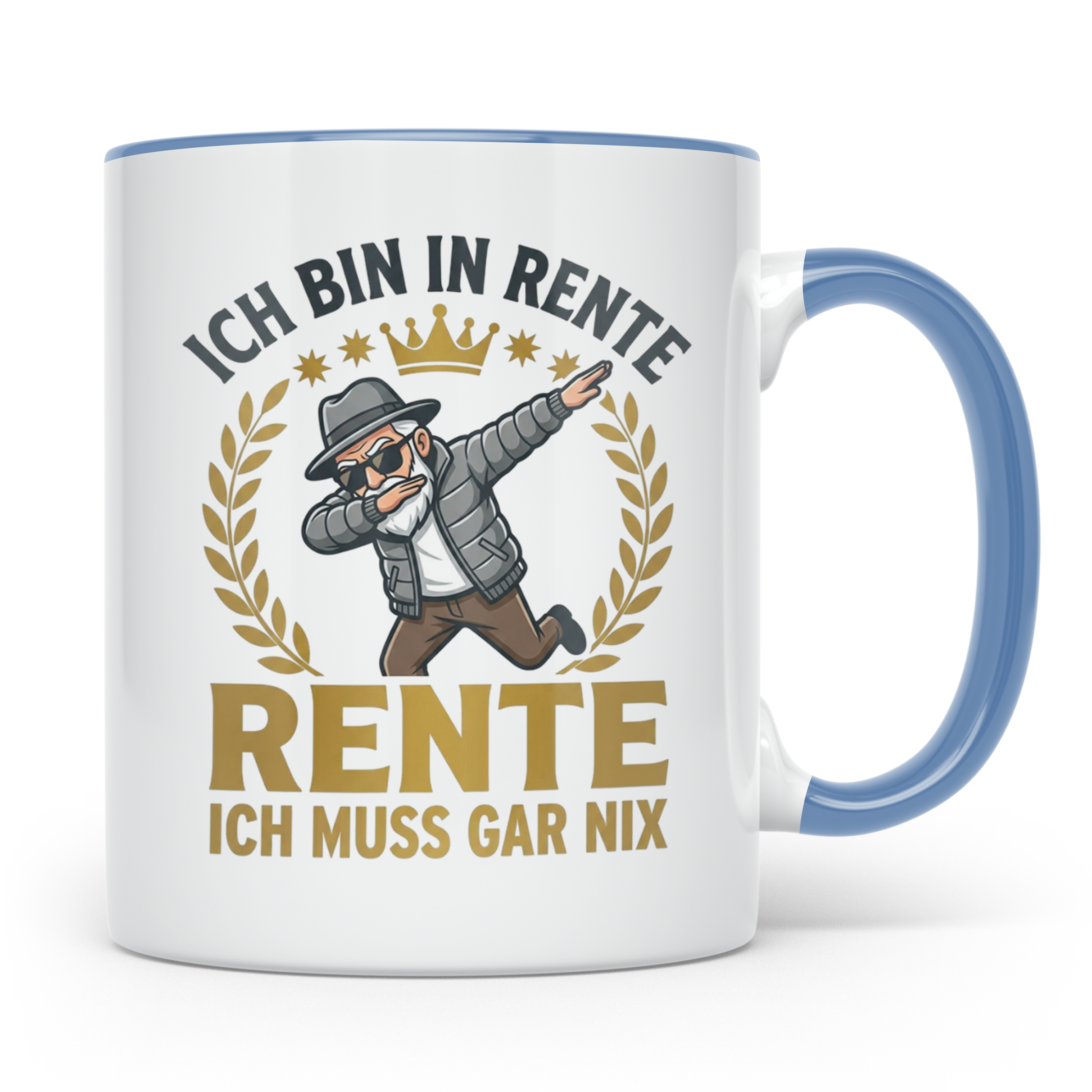 Rentner Tasse mit Spruch Ich bin in Rente ich muss gar nix,  – Blau [farbe:blau]