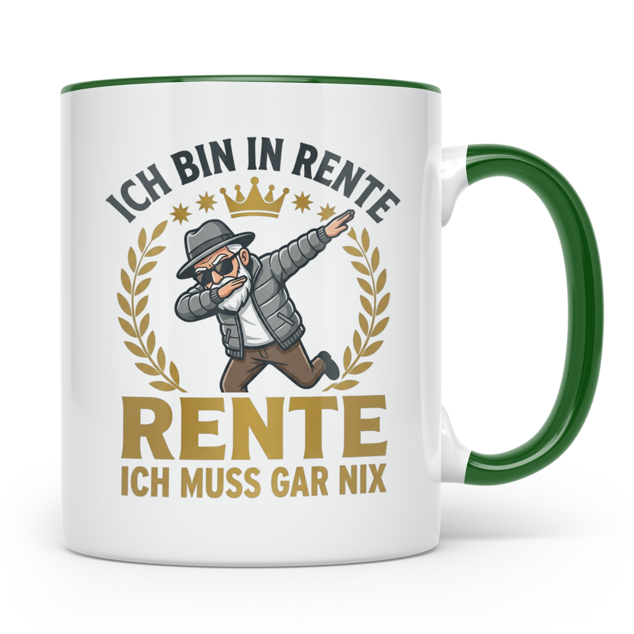 Rentner Tasse mit Spruch Ich bin in Rente ich muss gar nix,  – Grün [farbe:grün]