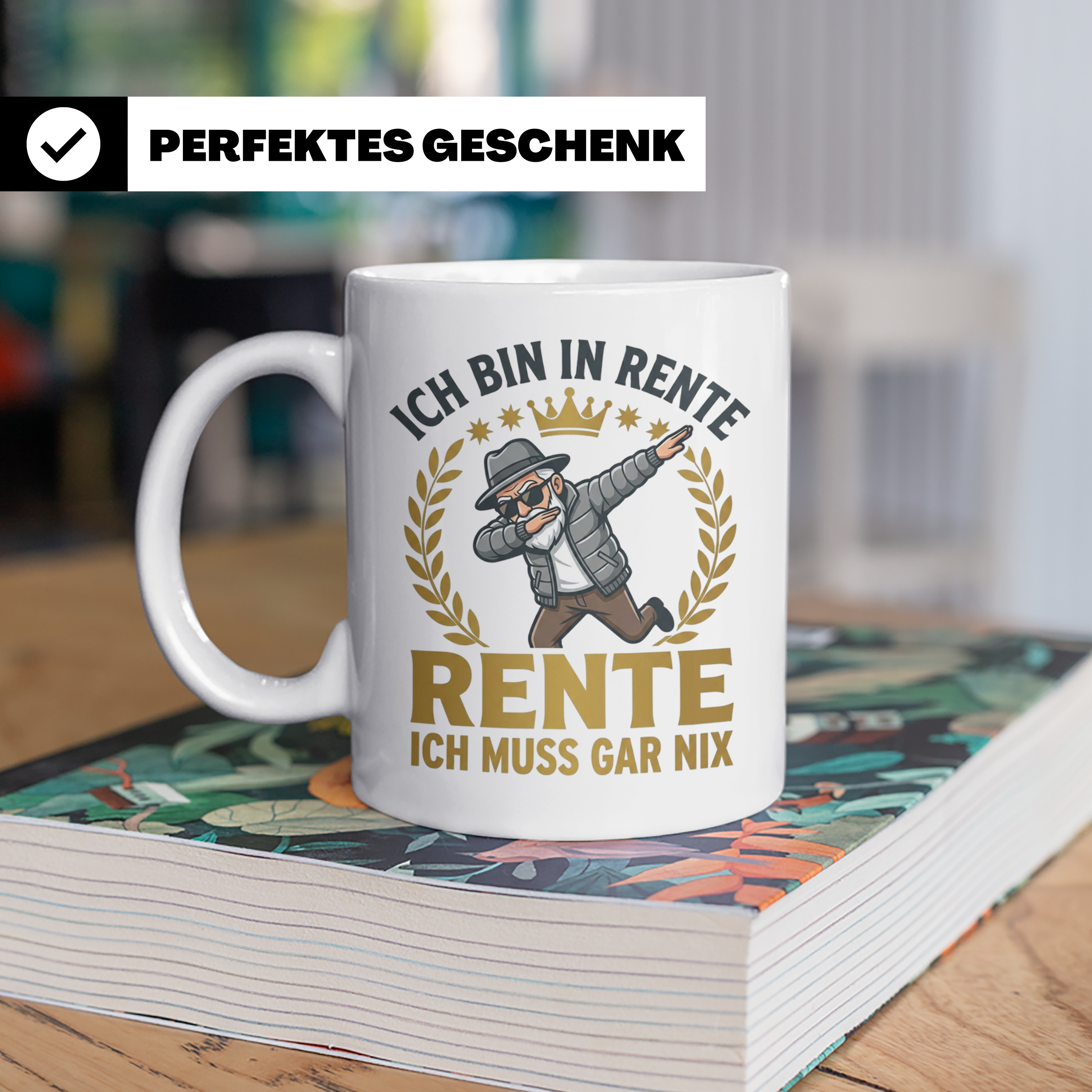 Rentner Tasse mit Spruch Ich bin in Rente ich muss gar nix,  – Weiß [farbe:weiß]