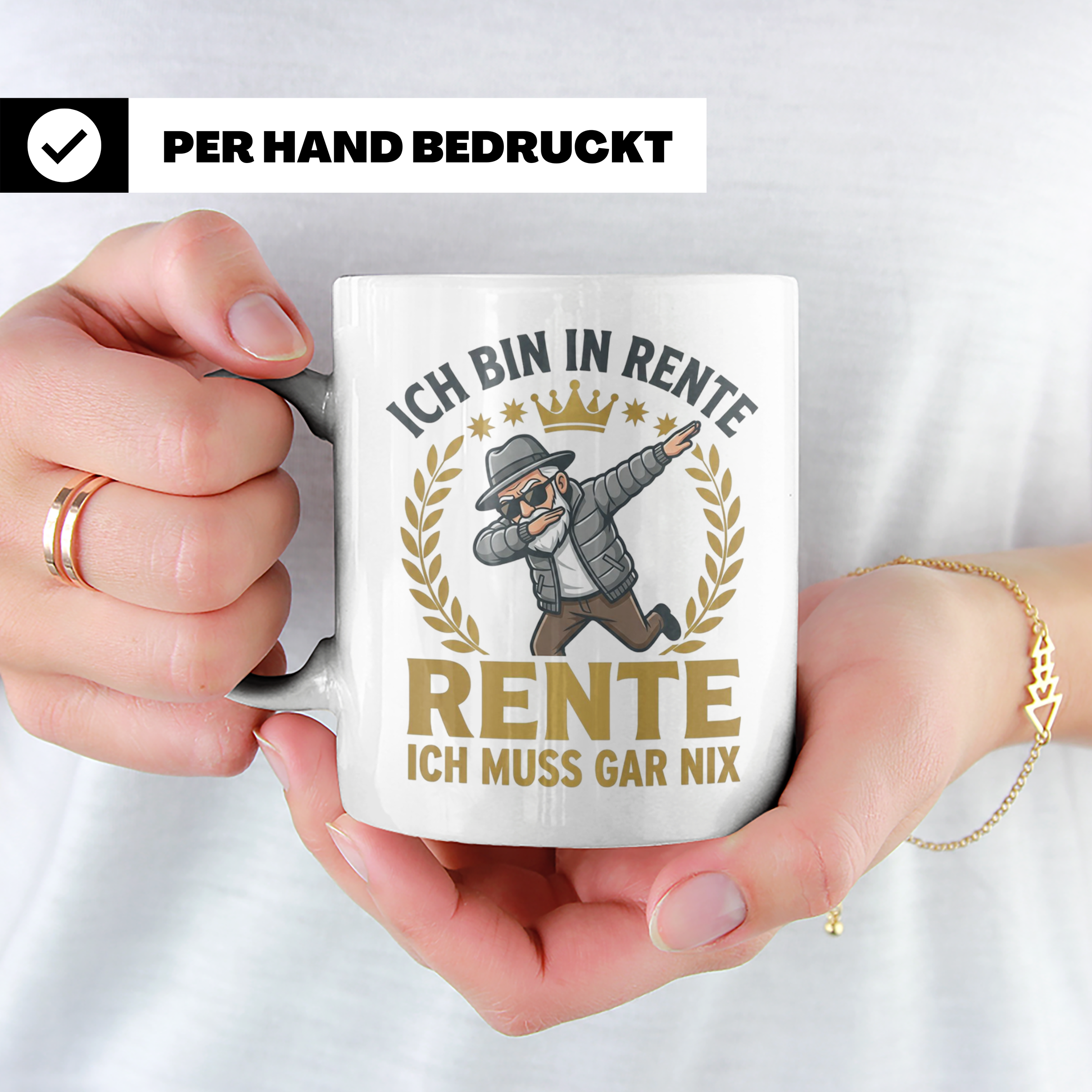 Rentner Tasse mit Spruch Ich bin in Rente ich muss gar nix,  – Weiß [farbe:weiß]