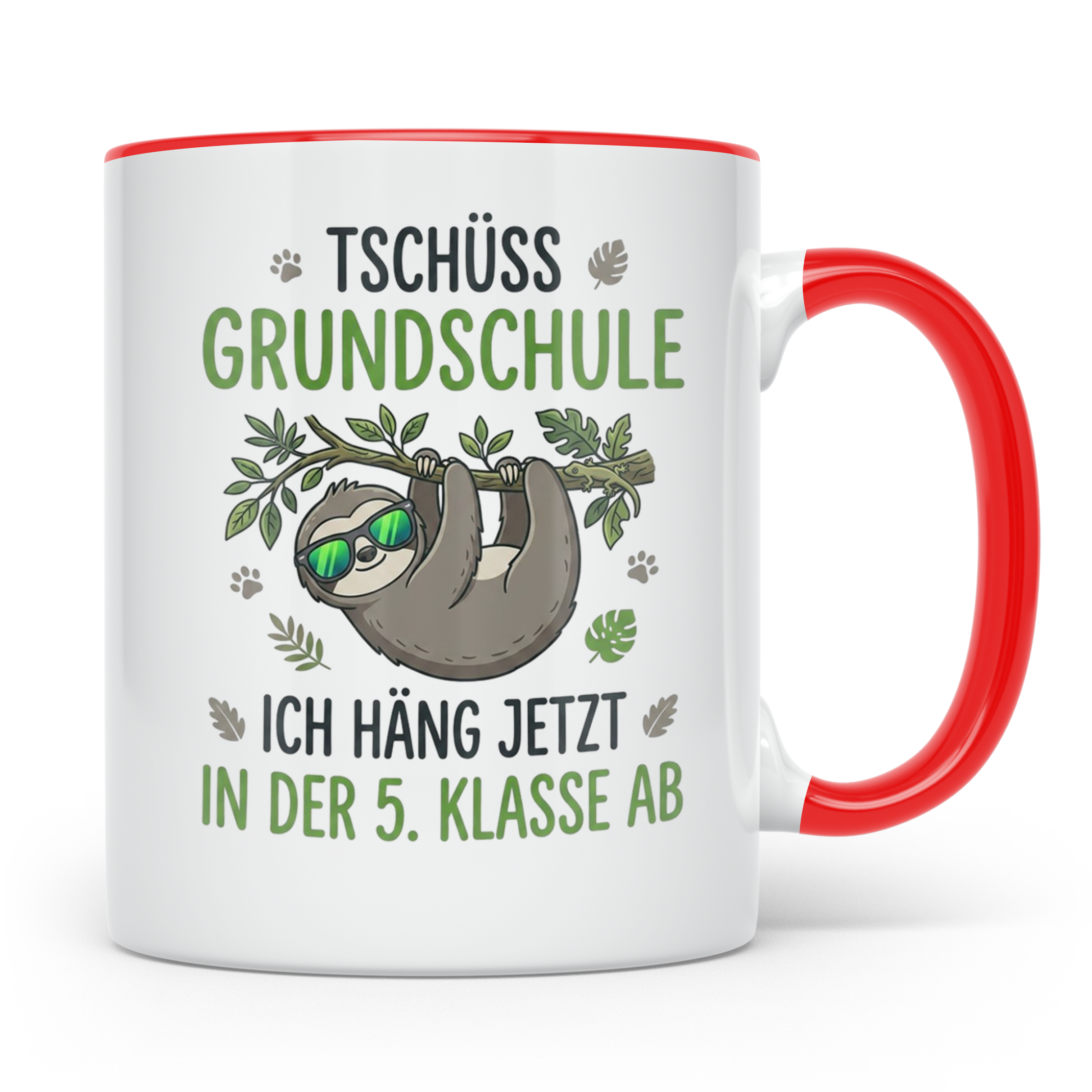 Abschied Grundschule Tasse mit Faultier Spruch | Geschenk fü – Rot [farbe:rot]