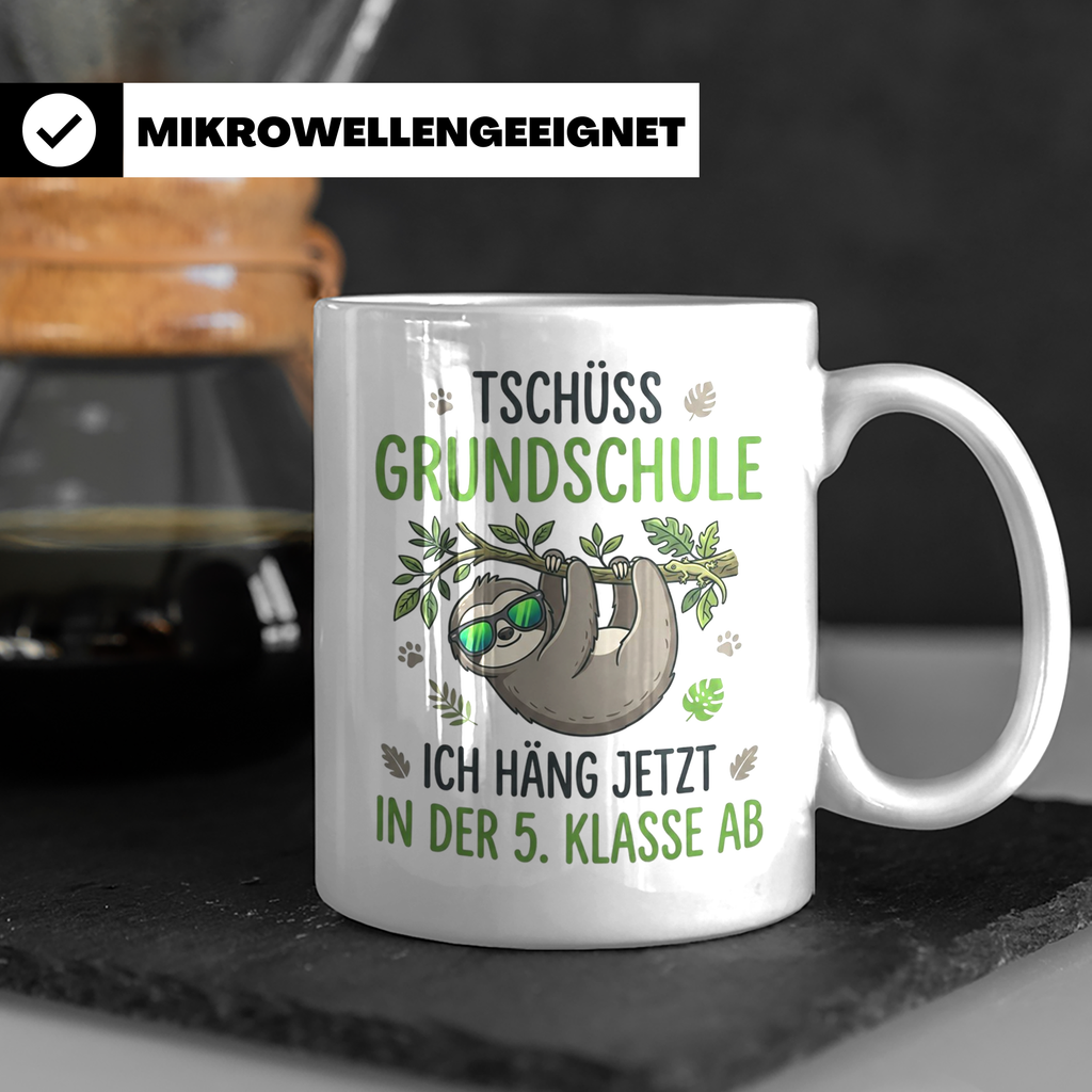 Abschied Grundschule Tasse mit Faultier Spruch | Geschenk fü – Weiß [farbe:weiß]