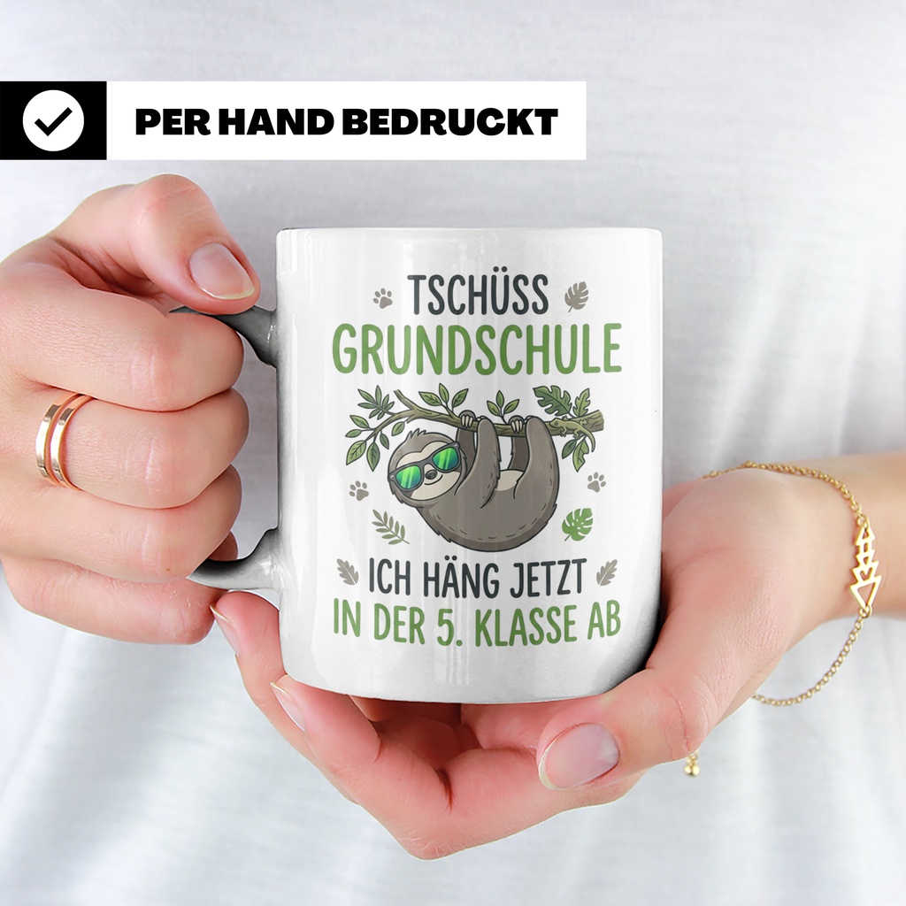 Abschied Grundschule Tasse mit Faultier Spruch | Geschenk fü – Weiß [farbe:weiß]