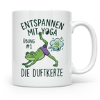Yoga Frosch Tasse 'Die Duftkerze' lustig, Pups Spruch für Yo – Weiß [farbe:weiß]