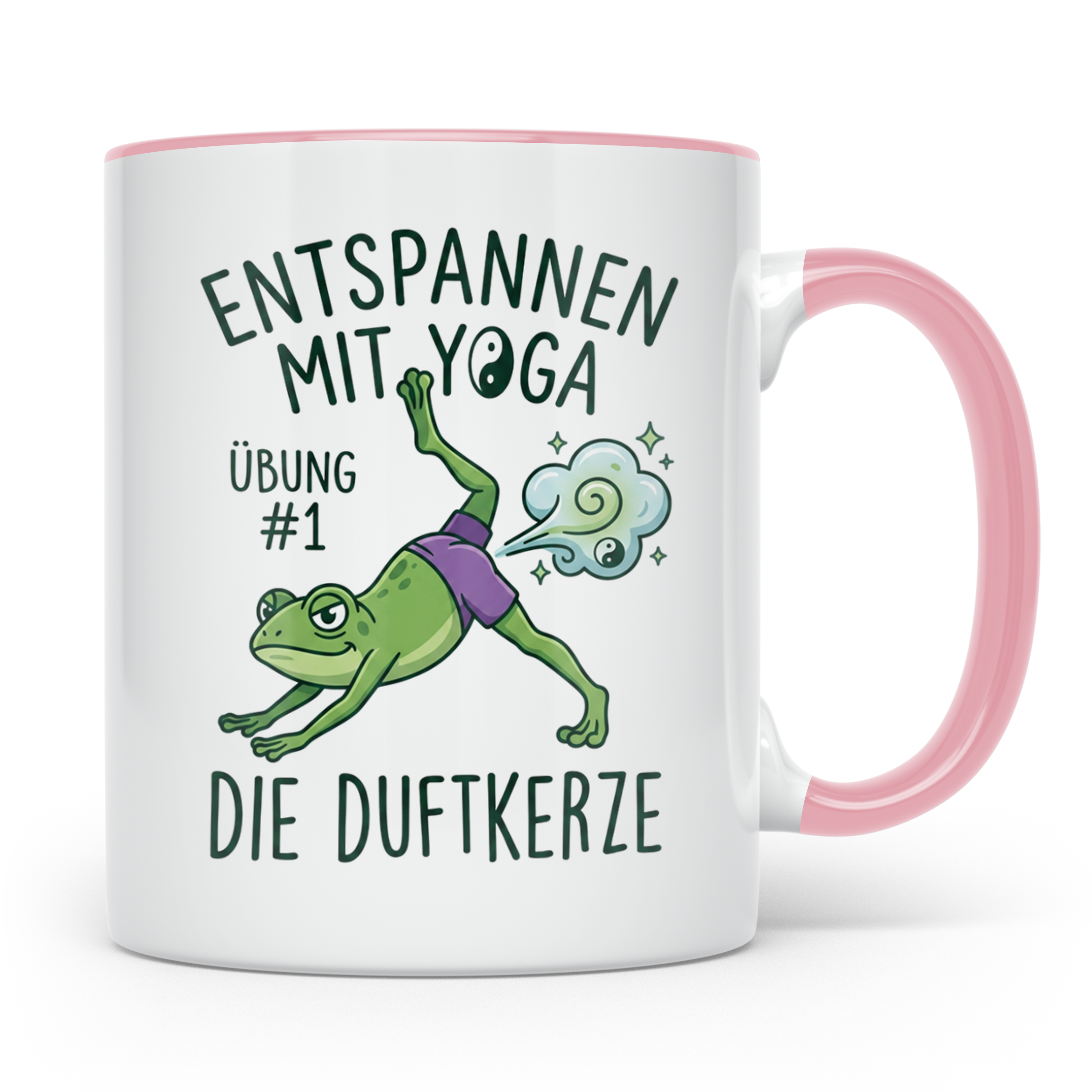 Yoga Frosch Tasse 'Die Duftkerze' lustig, Pups Spruch für Yo – Rosa [farbe:rosa]