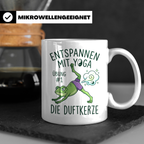 Yoga Frosch Tasse 'Die Duftkerze' lustig, Pups Spruch für Yo – Weiß [farbe:weiß]