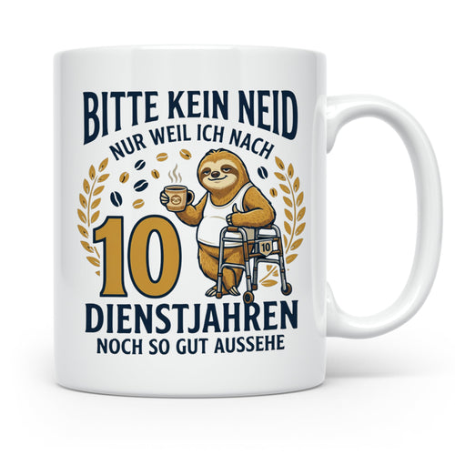 10 Jahre Dienstjubiläum Tasse Faultier Spruch für Kollegen l – Weiß [farbe:weiß]