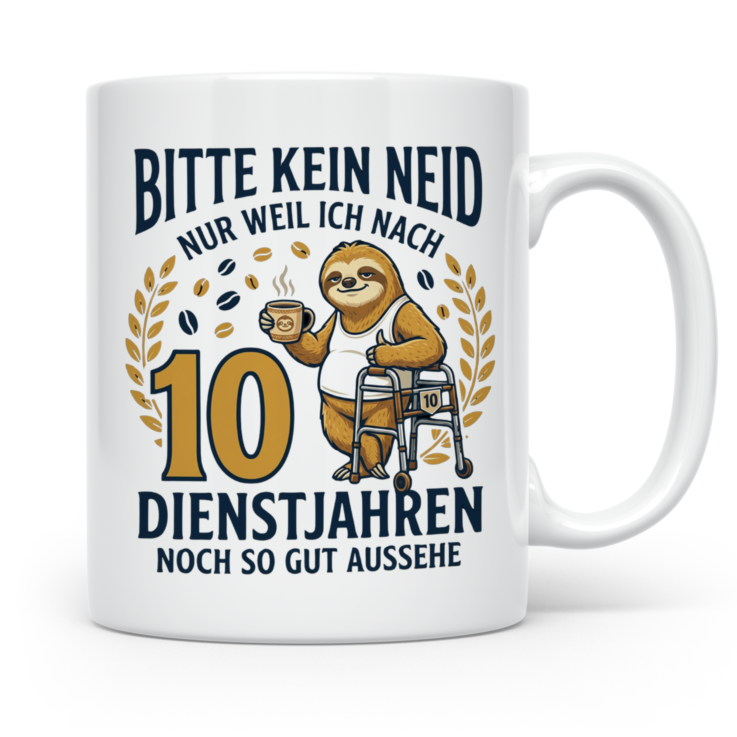10 Jahre Dienstjubiläum Tasse Faultier Spruch für Kollegen l – Weiß [farbe:weiß]