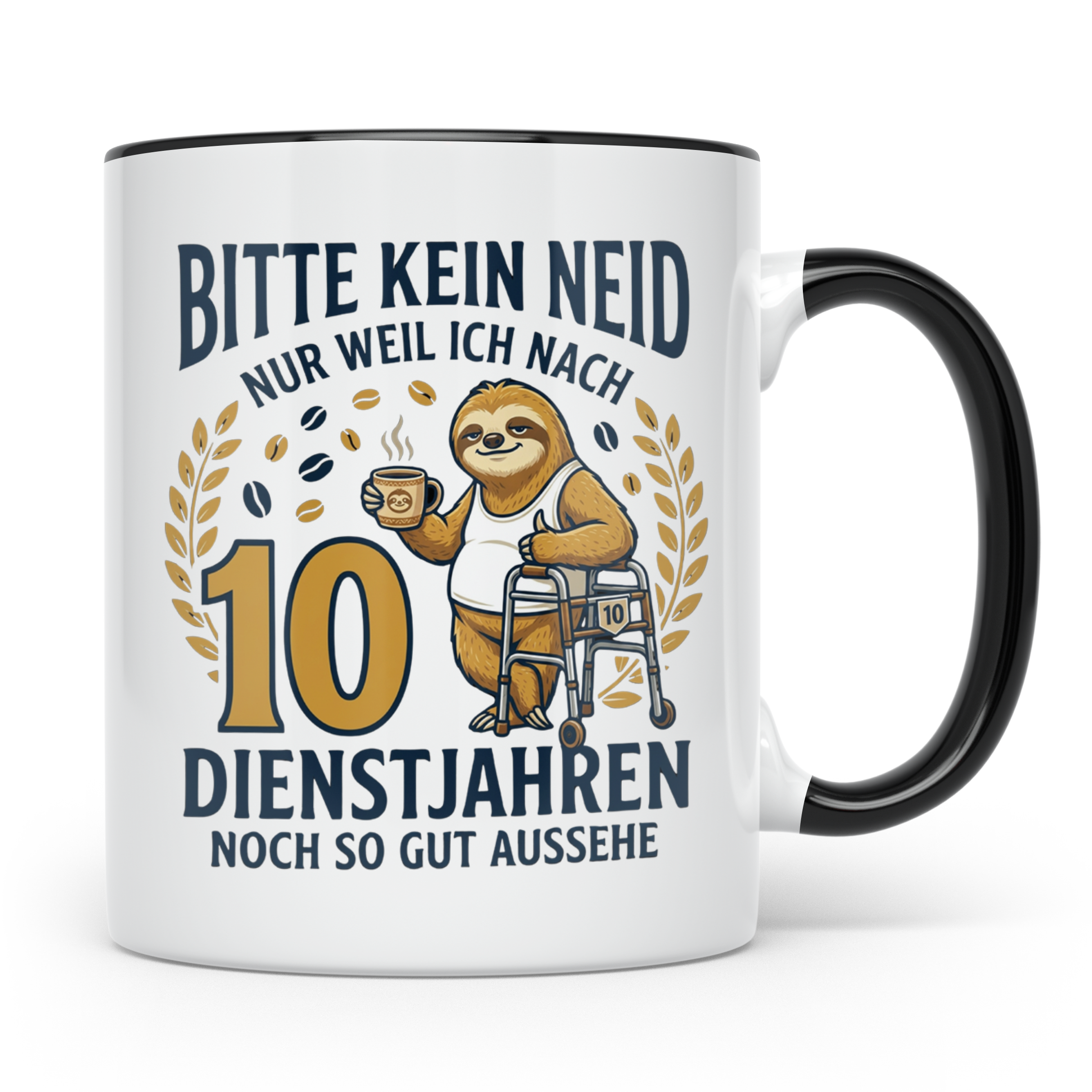 10 Jahre Dienstjubiläum Tasse Faultier Spruch für Kollegen l – Schwarz [farbe:schwarz]