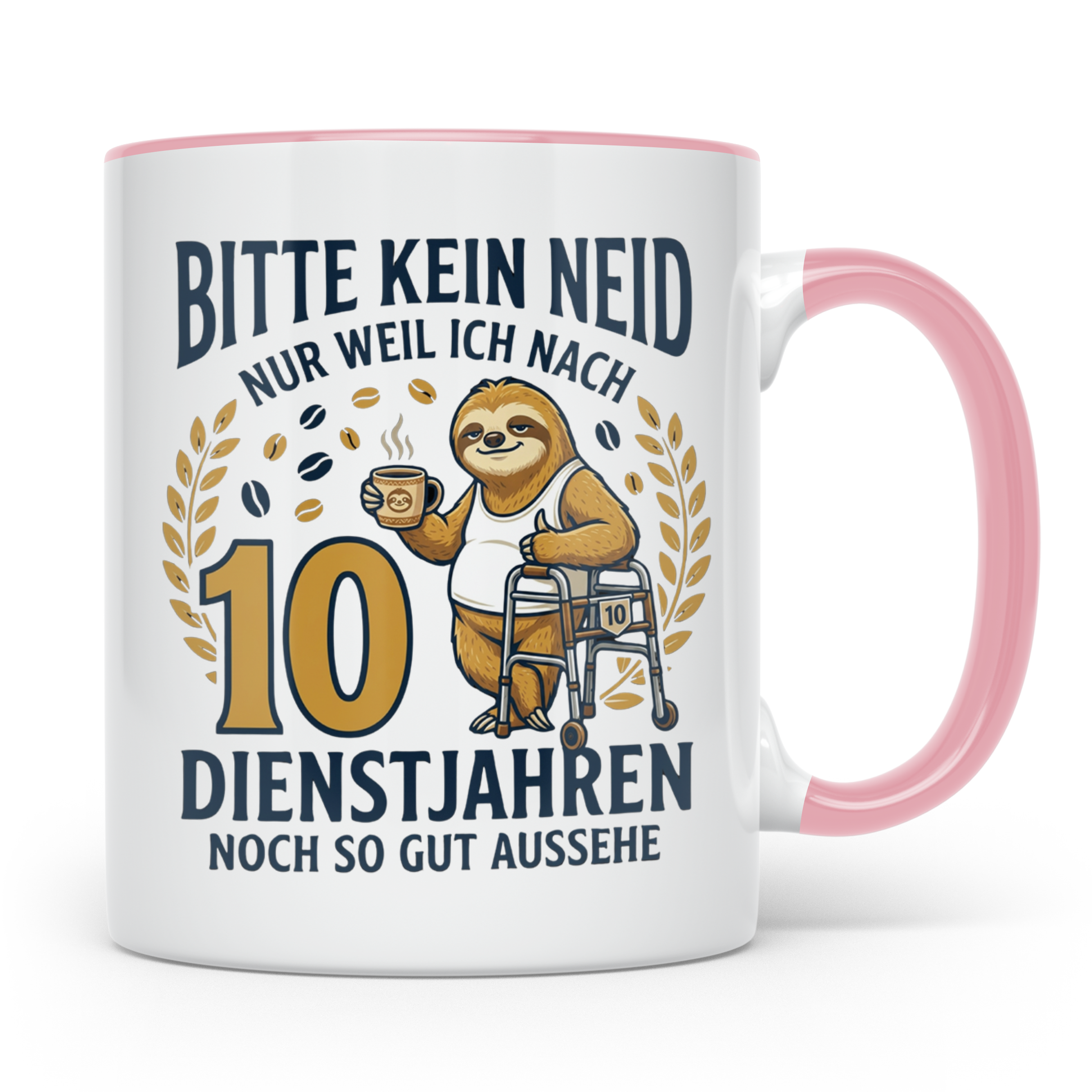 10 Jahre Dienstjubiläum Tasse Faultier Spruch für Kollegen l – Rosa [farbe:rosa]