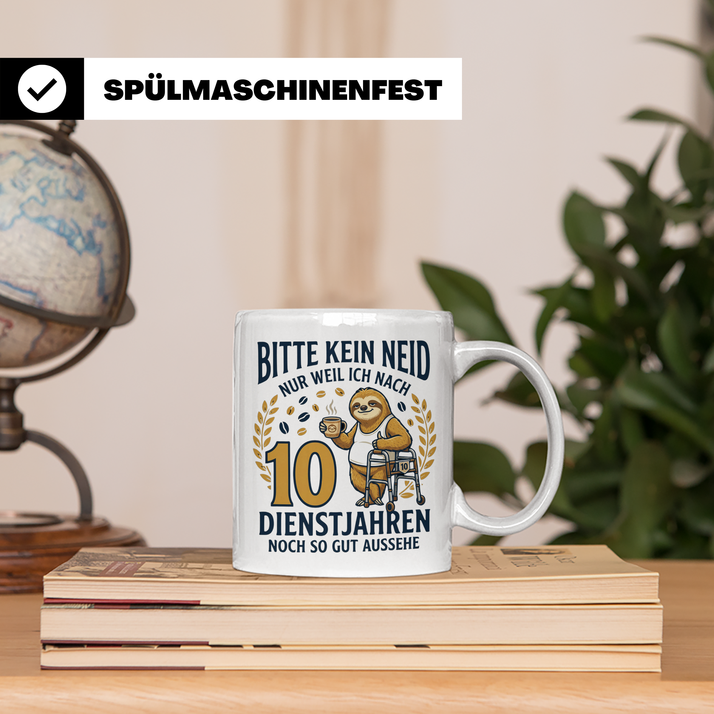 10 Jahre Dienstjubiläum Tasse Faultier Spruch für Kollegen l – Weiß [farbe:weiß]