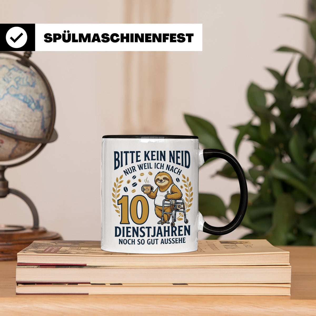 10 Jahre Dienstjubiläum Tasse Faultier Spruch für Kollegen l – Schwarz [farbe:schwarz]