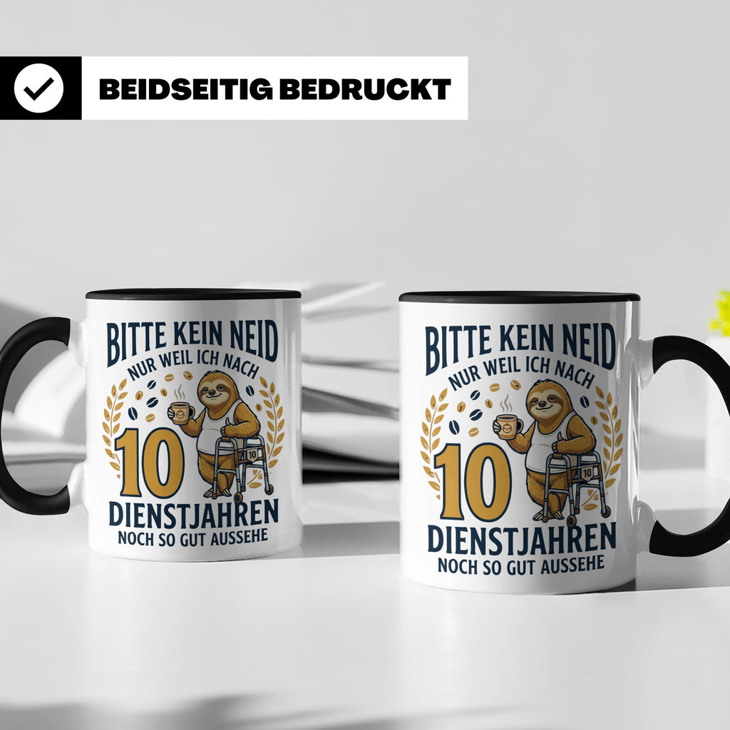 10 Jahre Dienstjubiläum Tasse Faultier Spruch für Kollegen l – Schwarz [farbe:schwarz]