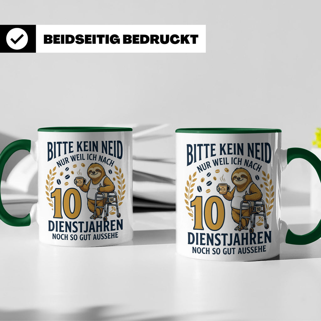 10 Jahre Dienstjubiläum Tasse Faultier Spruch für Kollegen l – Grün [farbe:grün]