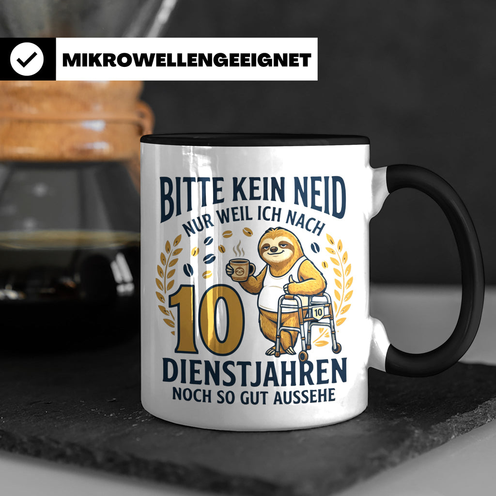 10 Jahre Dienstjubiläum Tasse Faultier Spruch für Kollegen l – Schwarz [farbe:schwarz]