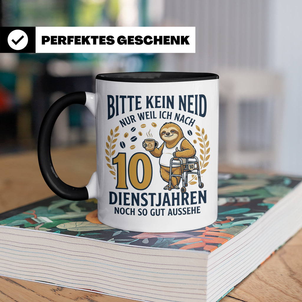 10 Jahre Dienstjubiläum Tasse Faultier Spruch für Kollegen l – Schwarz [farbe:schwarz]