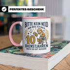 10 Jahre Dienstjubiläum Tasse Faultier Spruch für Kollegen l – Rosa [farbe:rosa]