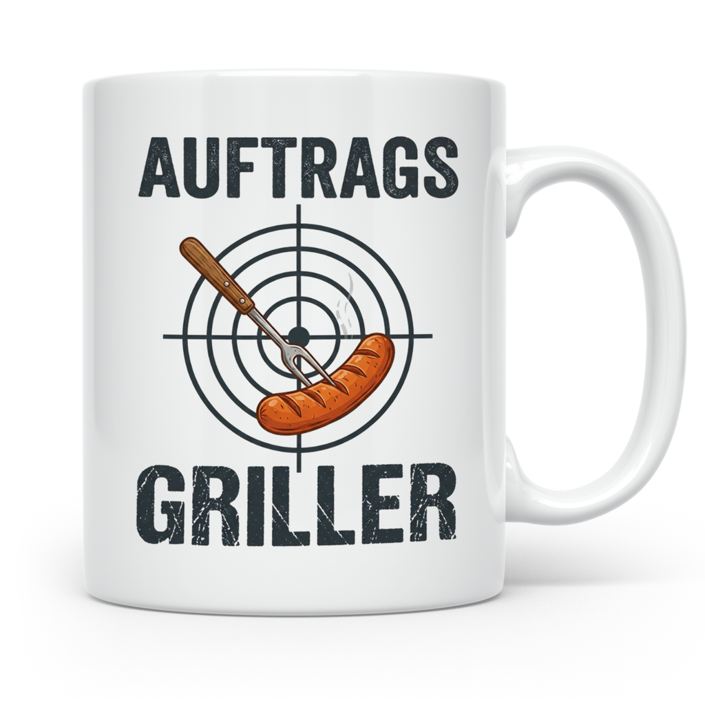 Auftragsgriller Tasse mit Spruch, Geschenk für Grillmeister  – Weiß [farbe:weiß]