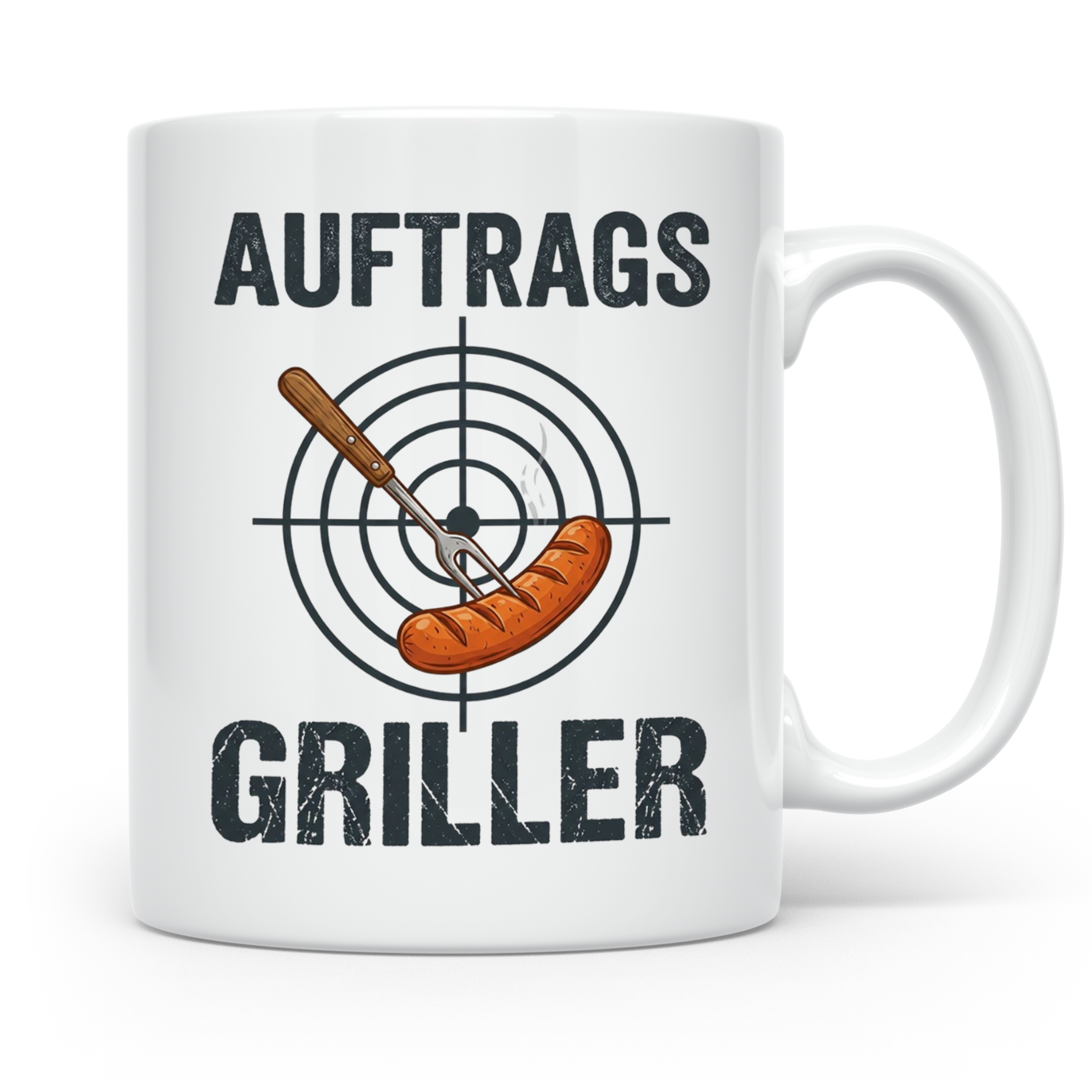 Auftragsgriller Tasse mit Spruch, Geschenk für Grillmeister  – Weiß [farbe:weiß]
