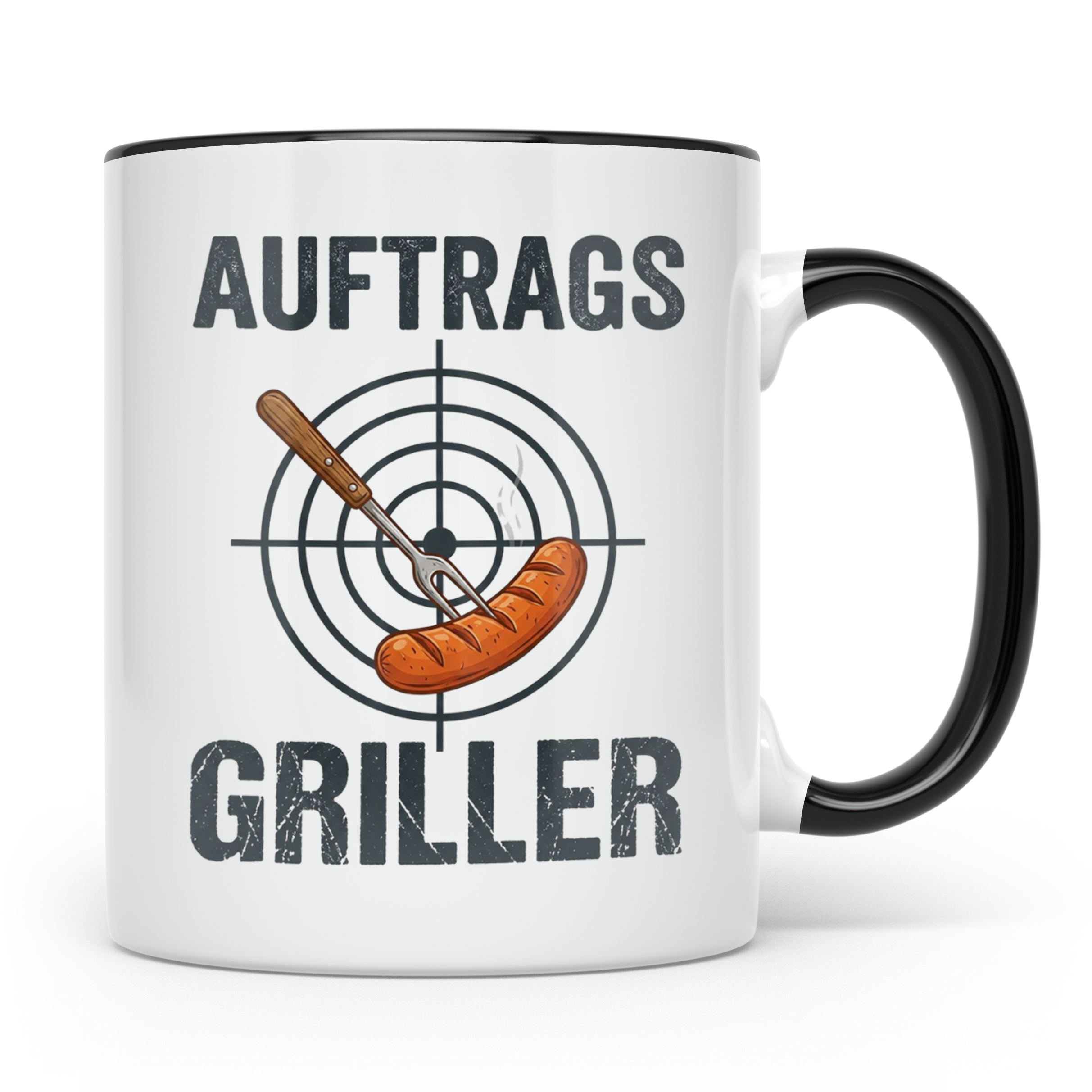 Auftragsgriller Tasse mit Spruch, Geschenk für Grillmeister  – Schwarz [farbe:schwarz]