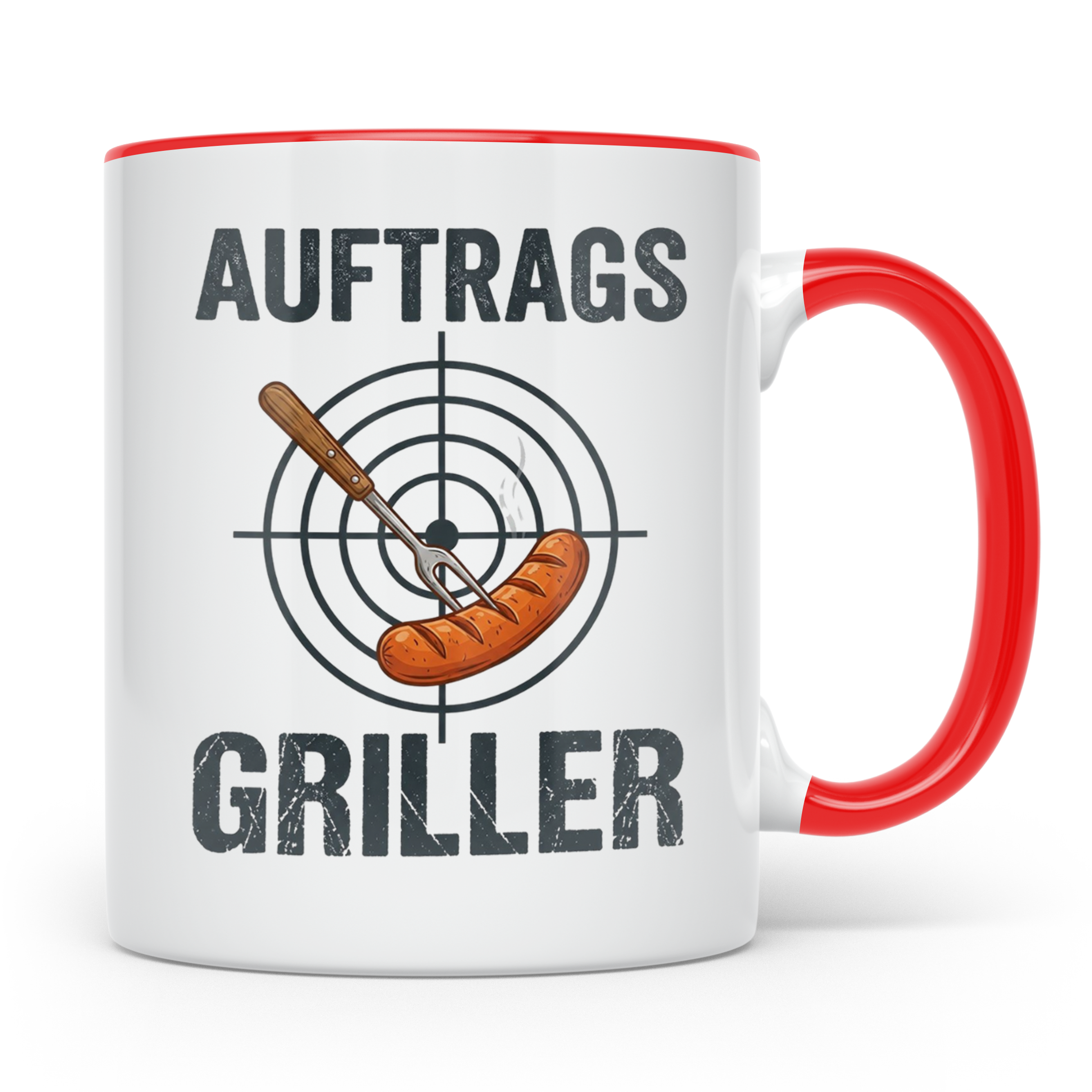 Auftragsgriller Tasse mit Spruch, Geschenk für Grillmeister  – Rot [farbe:rot]
