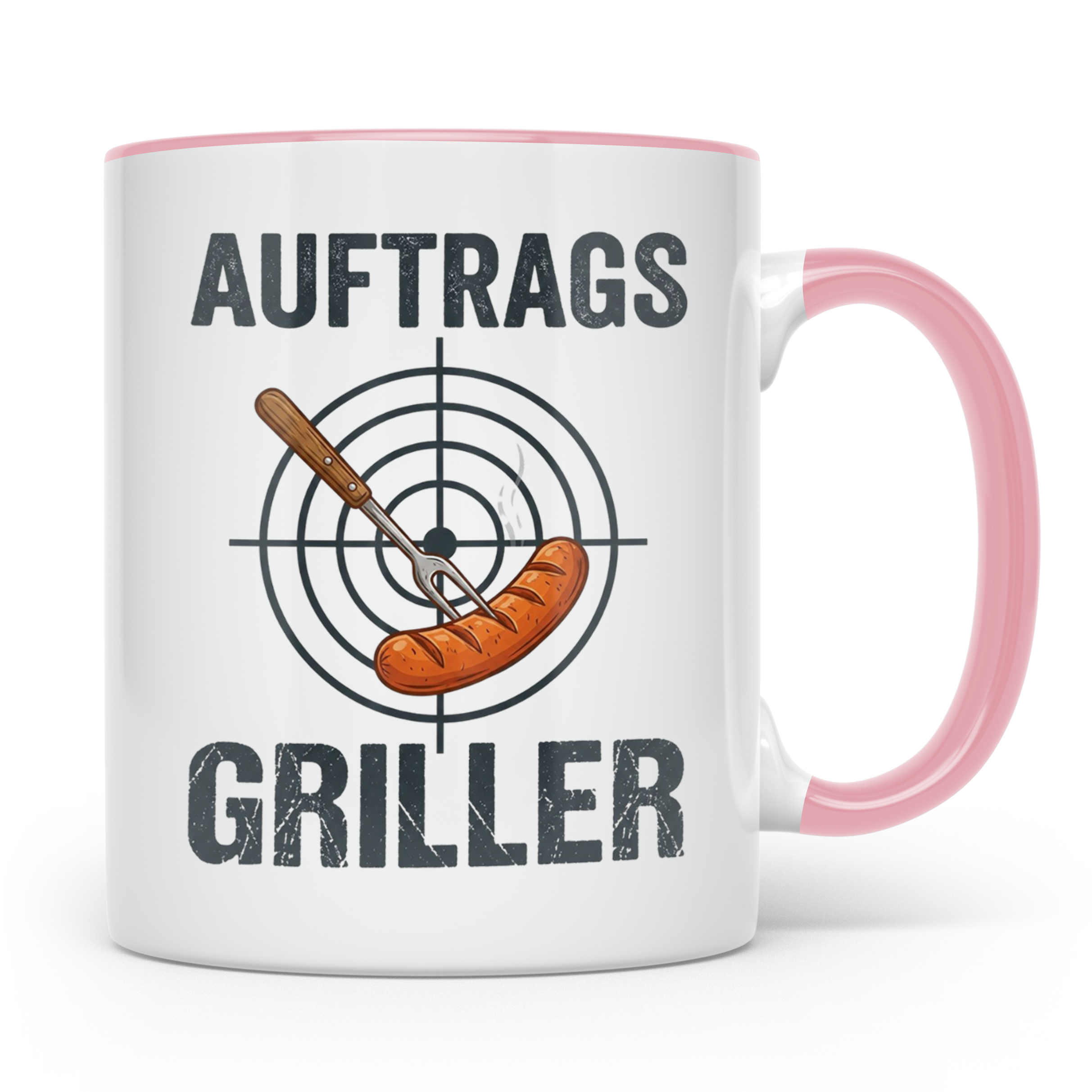 Auftragsgriller Tasse mit Spruch, Geschenk für Grillmeister  – Rosa [farbe:rosa]