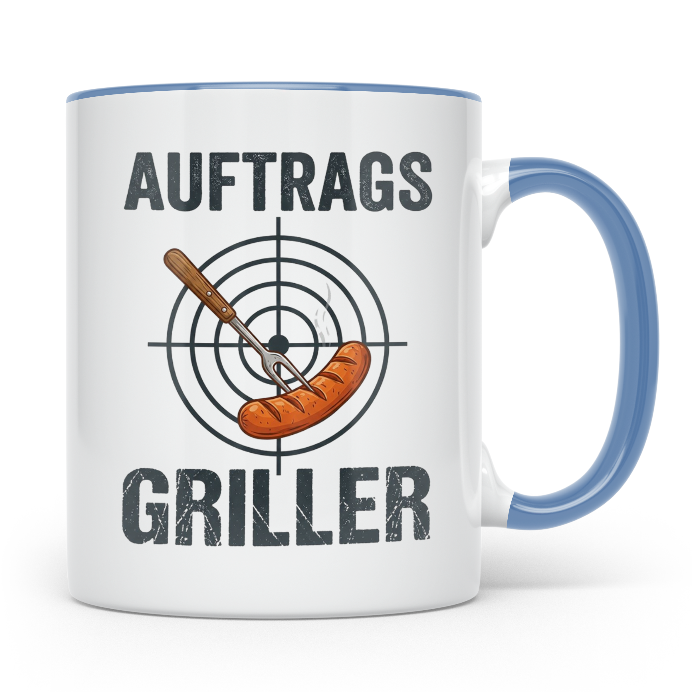 Auftragsgriller Tasse mit Spruch, Geschenk für Grillmeister  – Blau [farbe:blau]