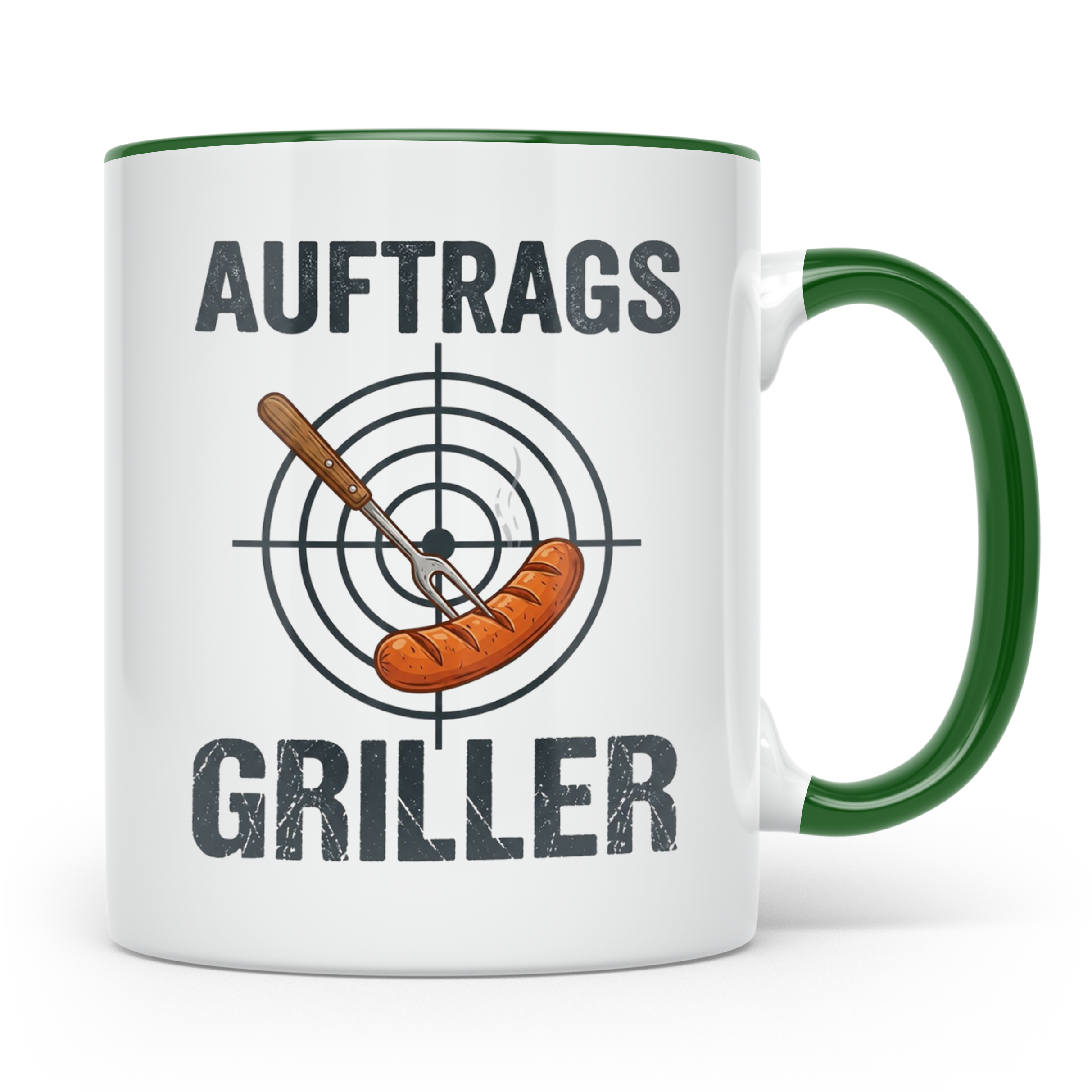 Auftragsgriller Tasse mit Spruch, Geschenk für Grillmeister  – Grün [farbe:grün]