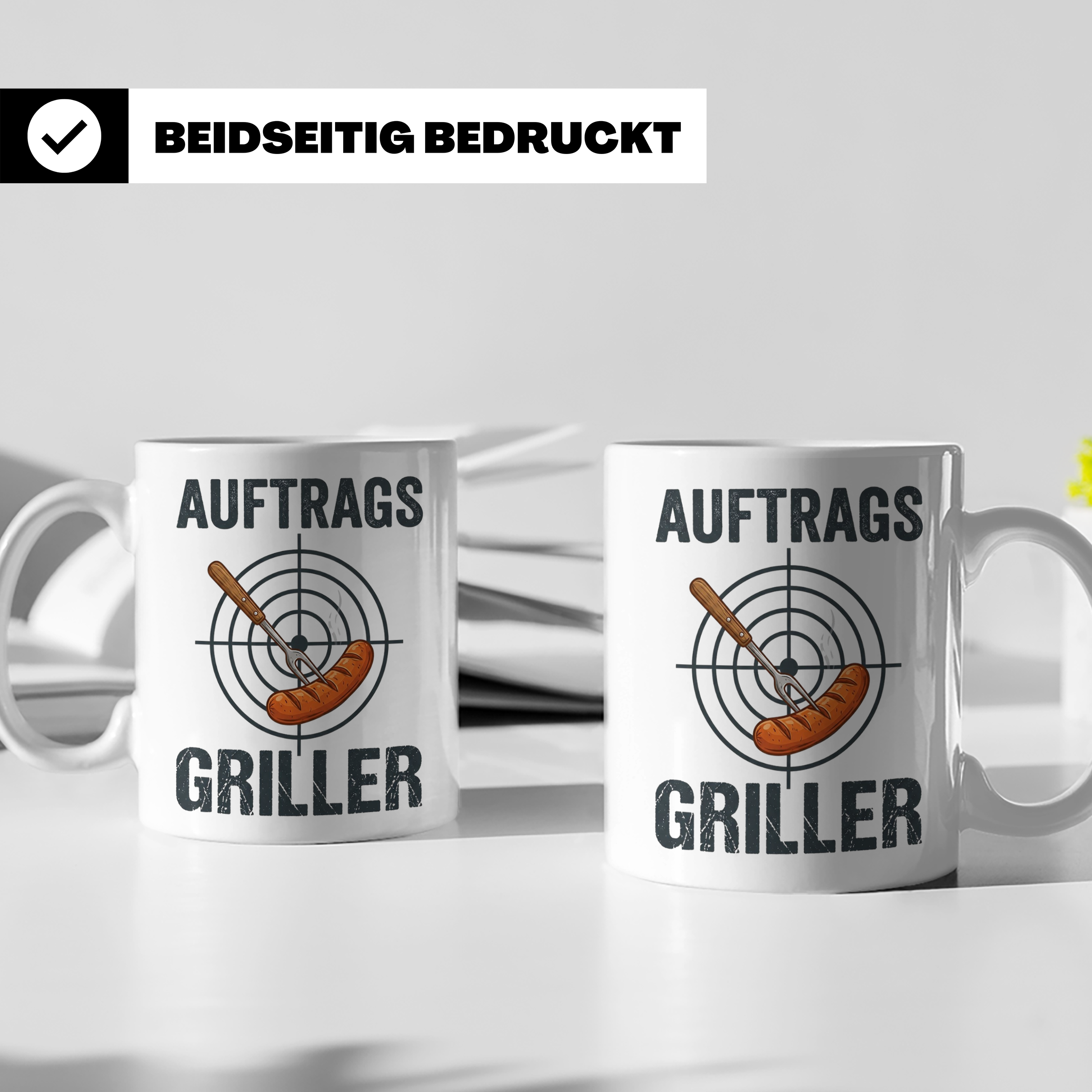 Auftragsgriller Tasse mit Spruch, Geschenk für Grillmeister  – Weiß [farbe:weiß]