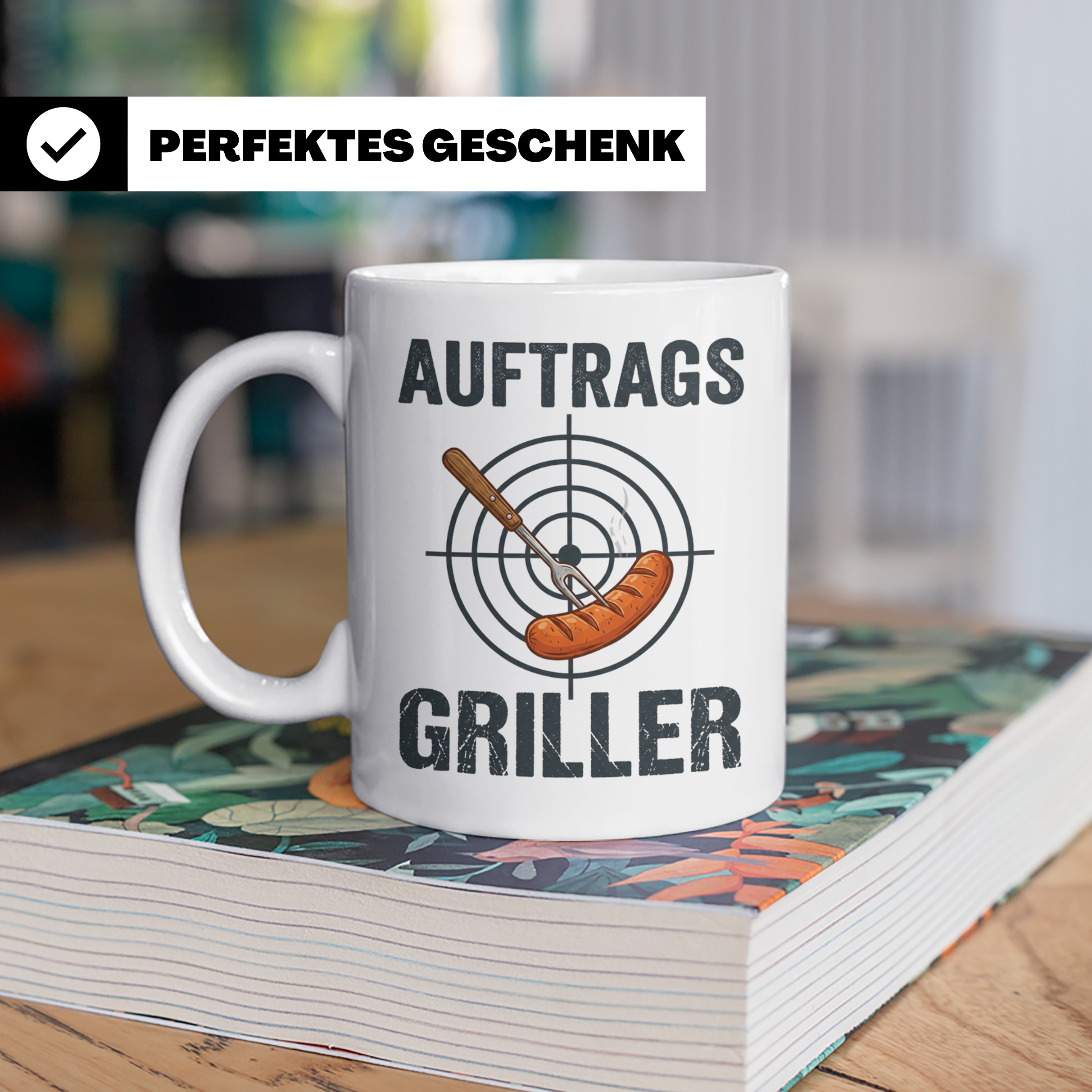 Auftragsgriller Tasse mit Spruch, Geschenk für Grillmeister  – Weiß [farbe:weiß]