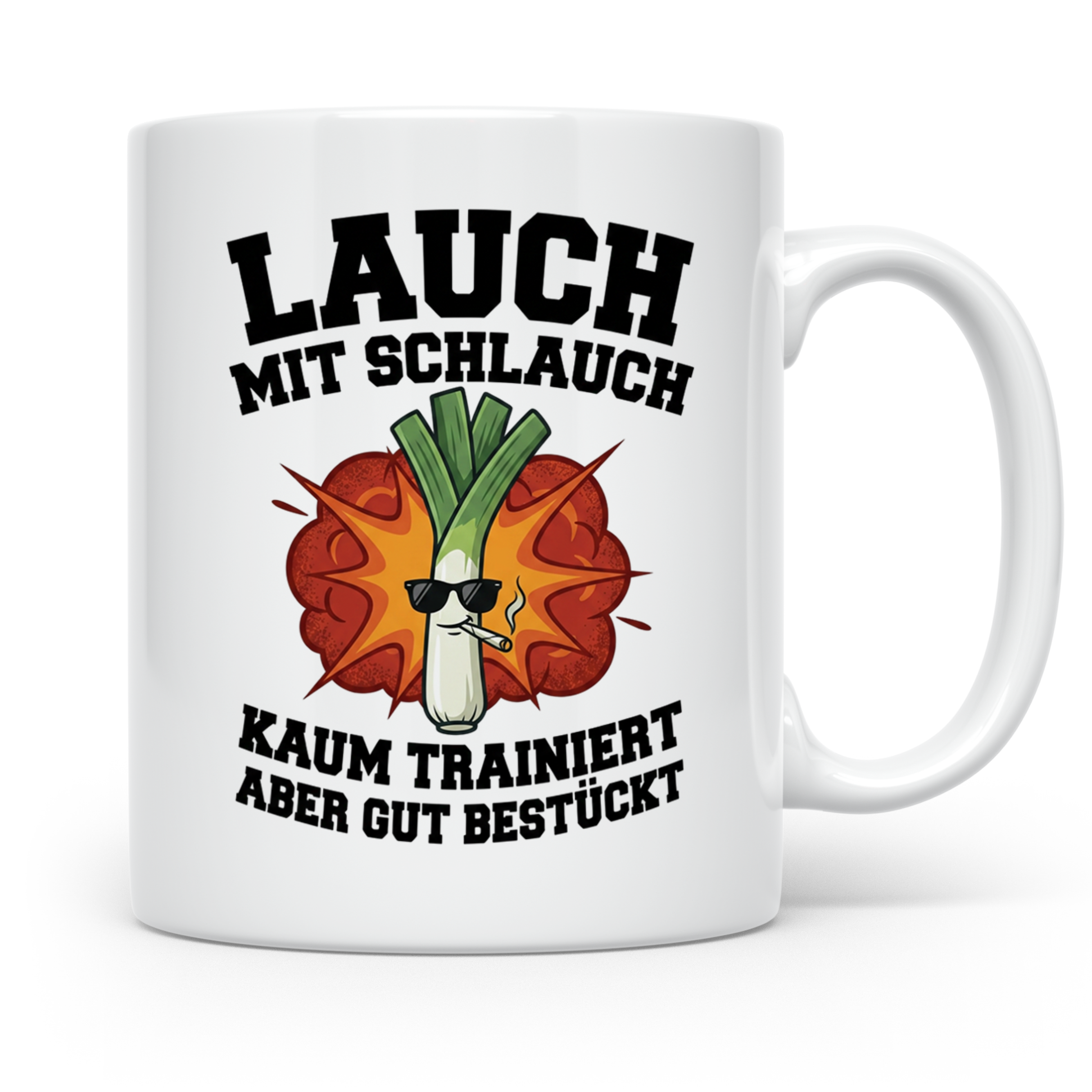 Lauch mit Schlauch Tasse lustiger Spruch für Fitness Gym kau – Weiß [farbe:weiß]