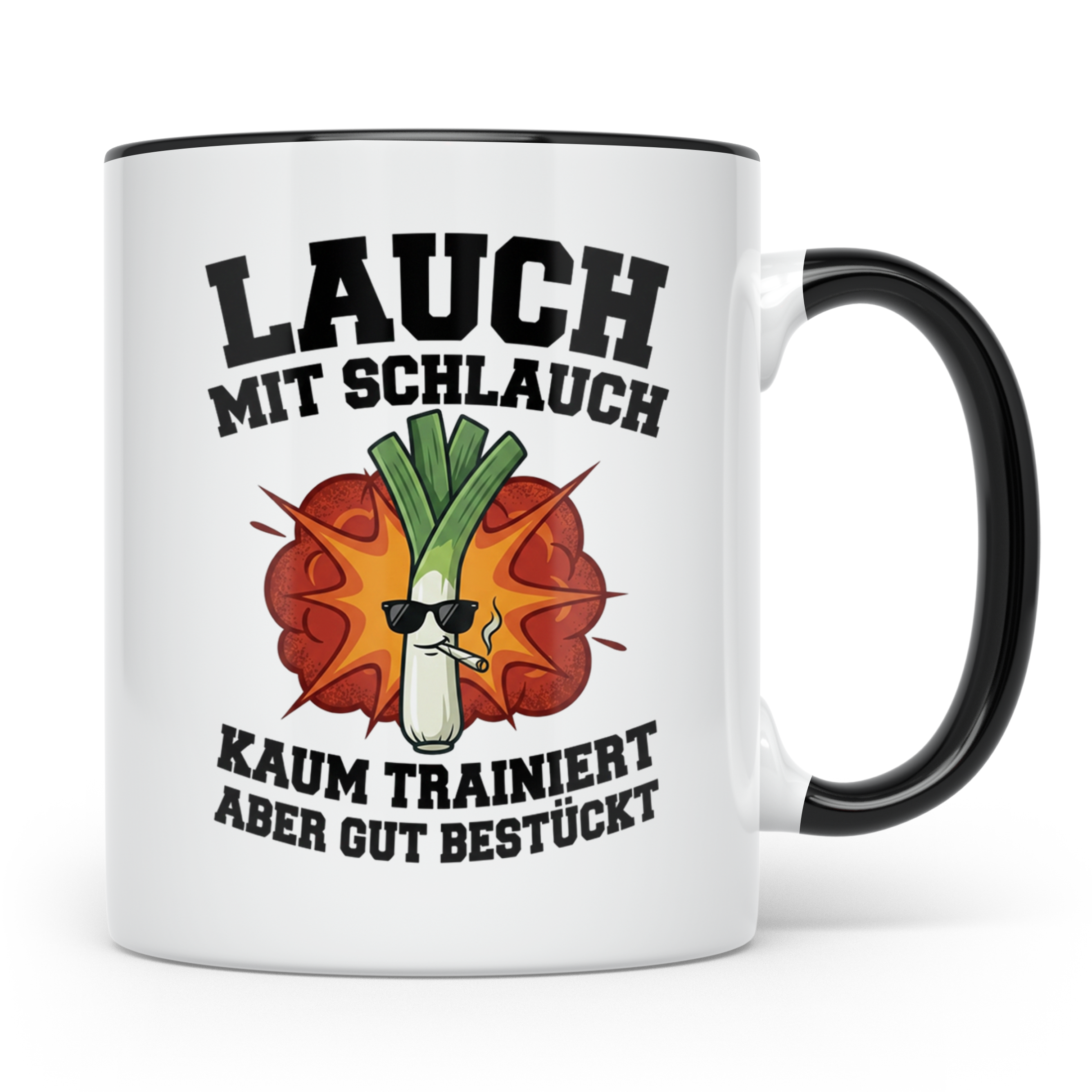 Lauch mit Schlauch Tasse lustiger Spruch für Fitness Gym kau – Schwarz [farbe:schwarz]