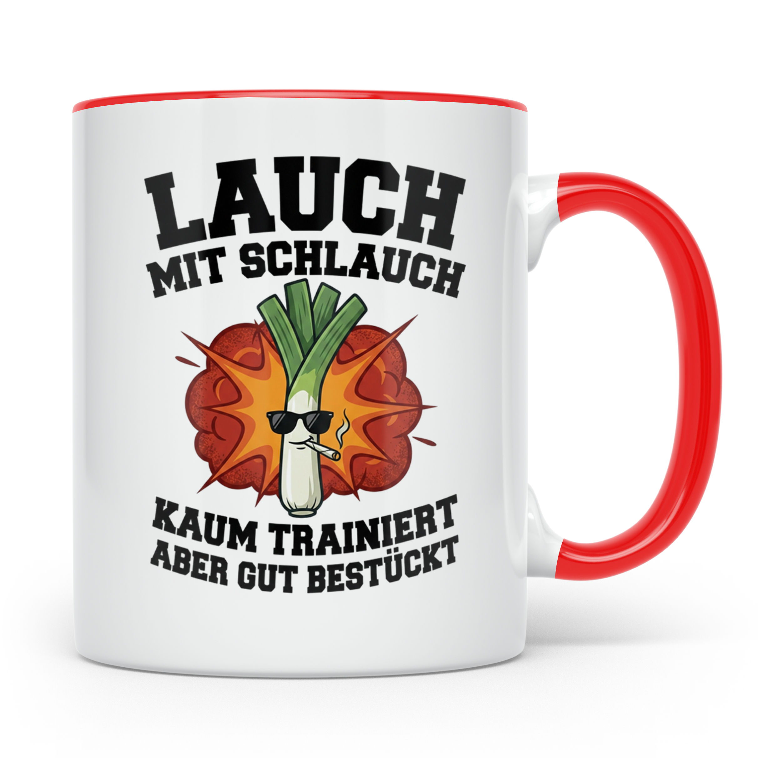 Lauch mit Schlauch Tasse lustiger Spruch für Fitness Gym kau – Rot [farbe:rot]